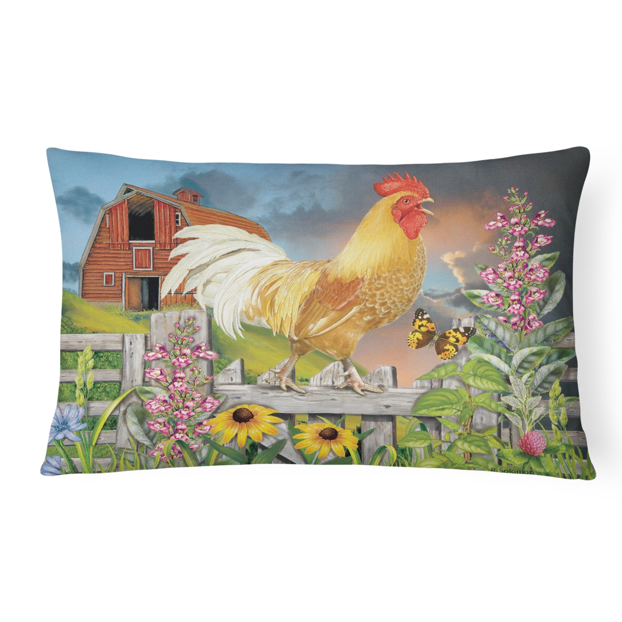 Yellow Rooster Greeting The Day Canvas Fabric Decorative Pillow