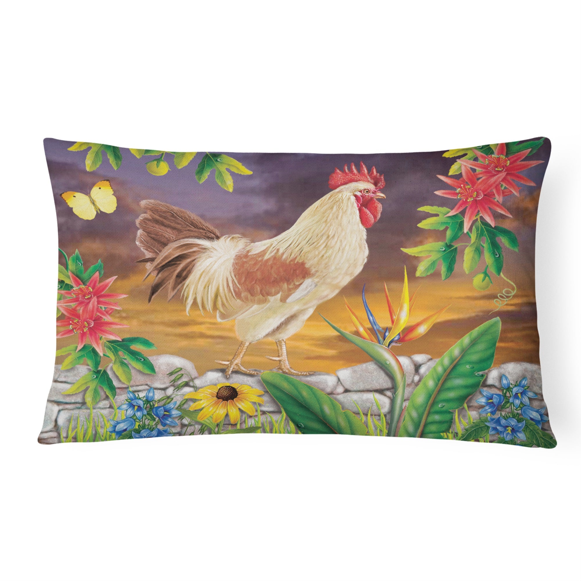 White Rooster Canvas Fabric Decorative Pillow