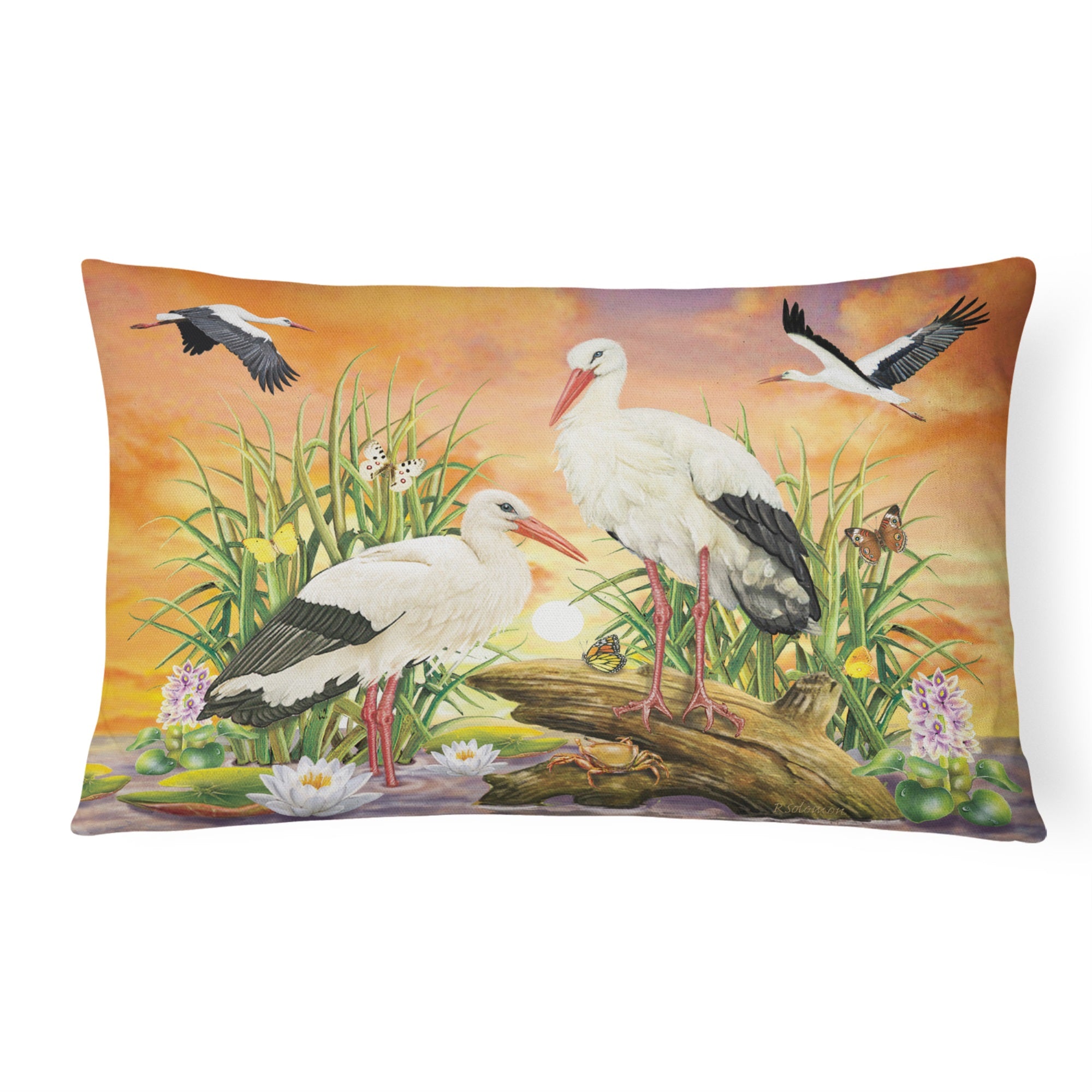 Storks Canvas Fabric Decorative Pillow