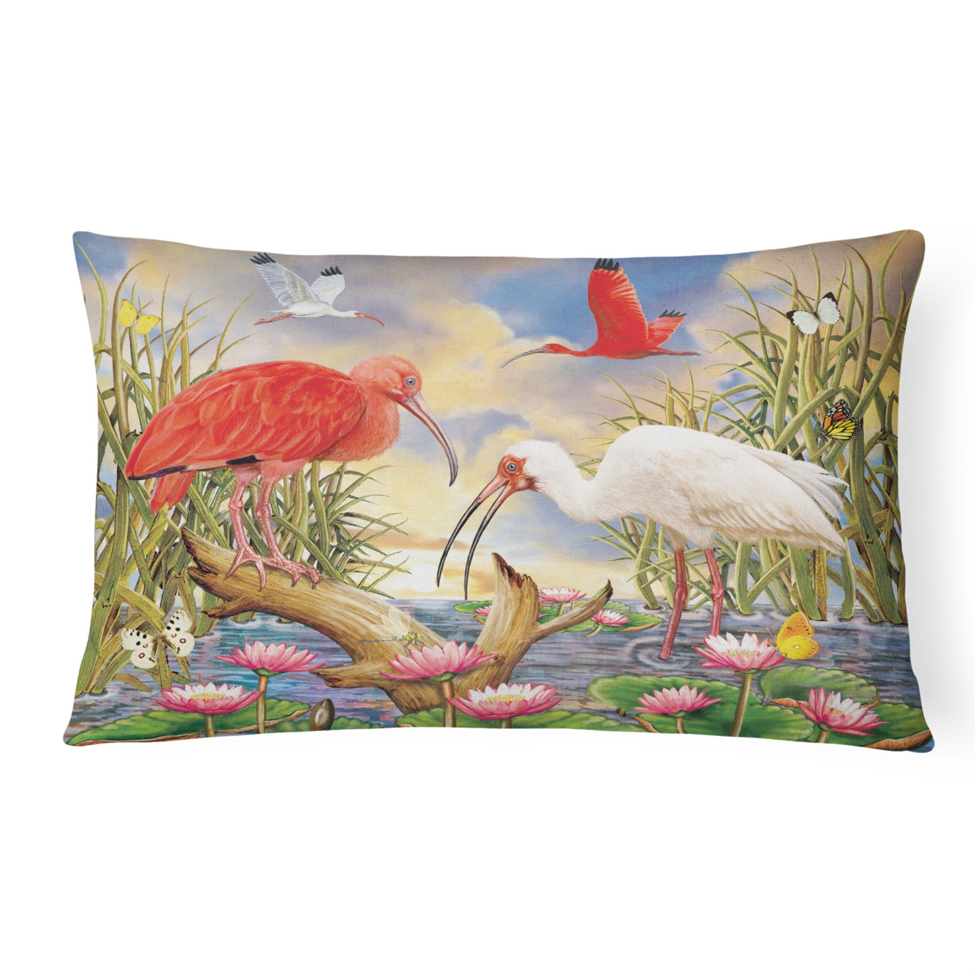 Scarlet And White Ibis Canvas Fabric Decorative Pillow