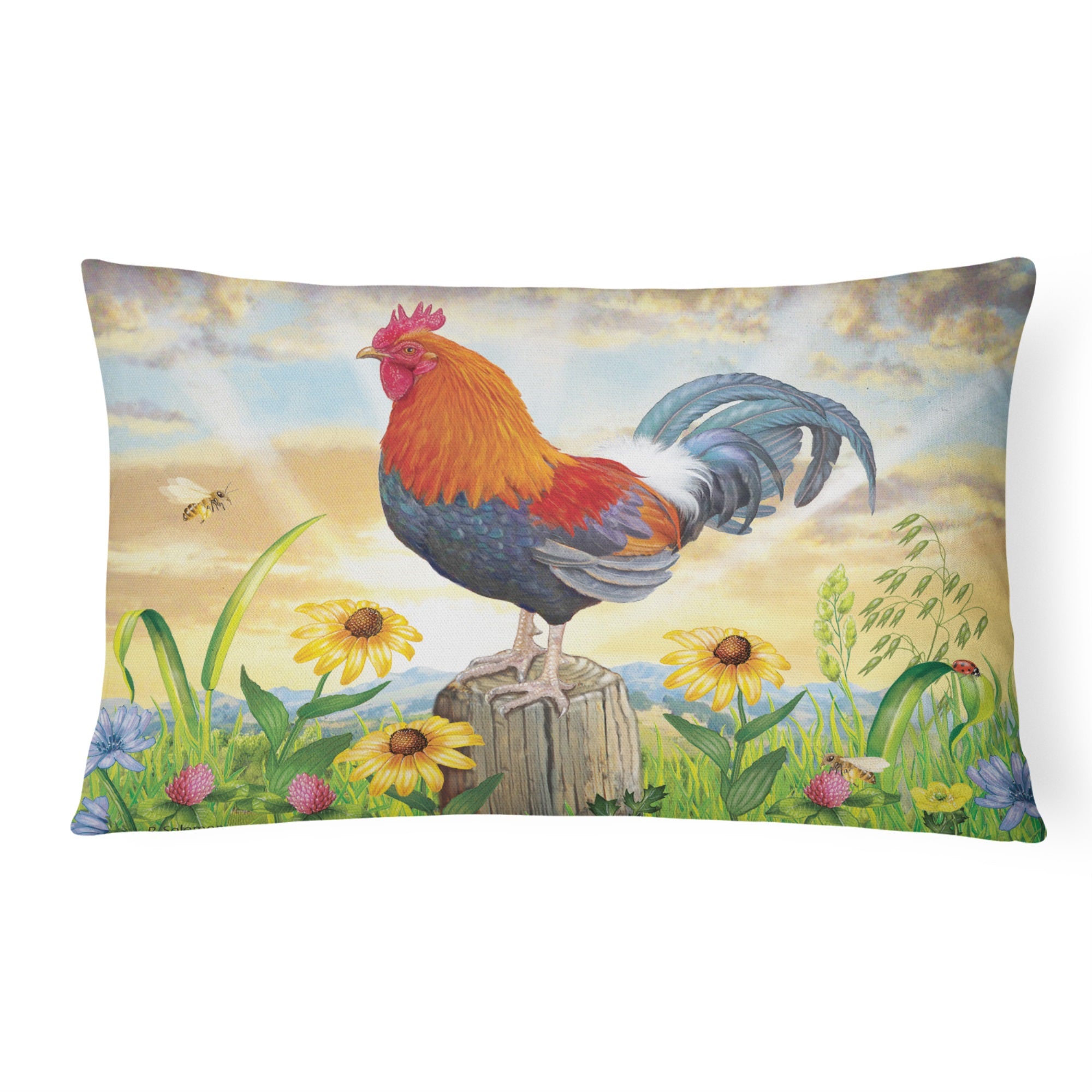Rooster At Dawn Canvas Fabric Decorative Pillow