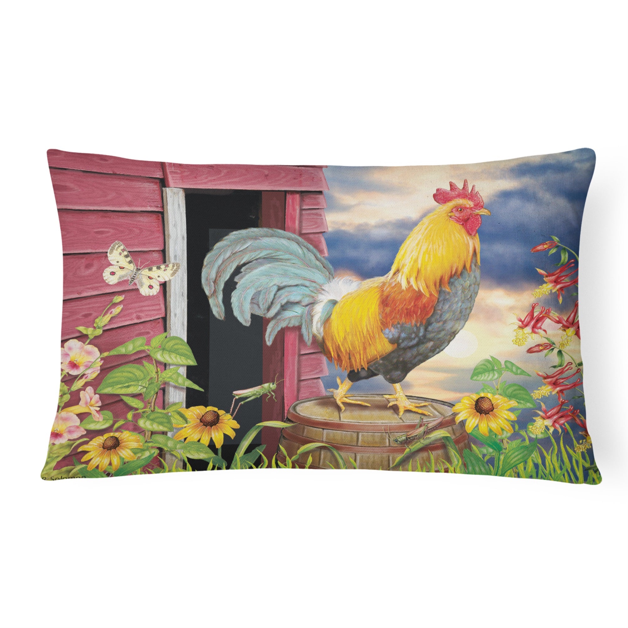 Rooster Barnyard Morning Canvas Fabric Decorative Pillow