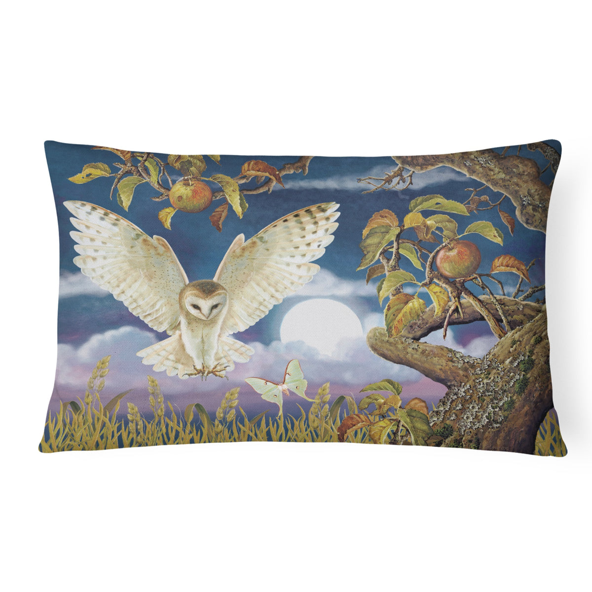 Barn Owl In The Apple Orchard Canvas Fabric Decorative Pillow