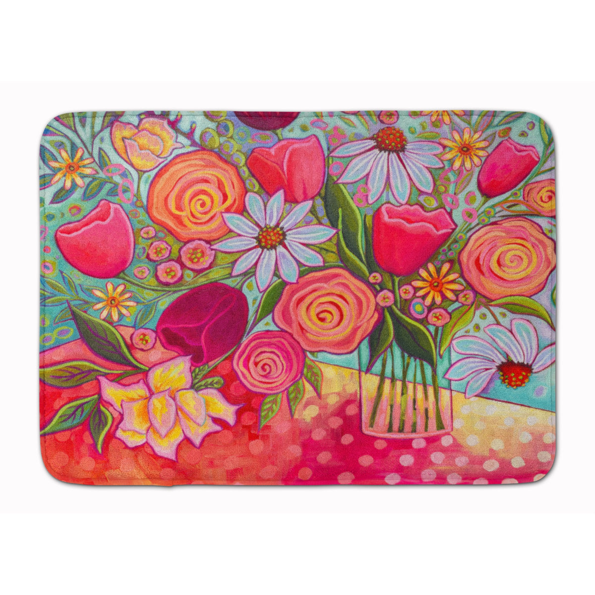 Polka Dots Flowers Machine Washable Memory Foam Mat