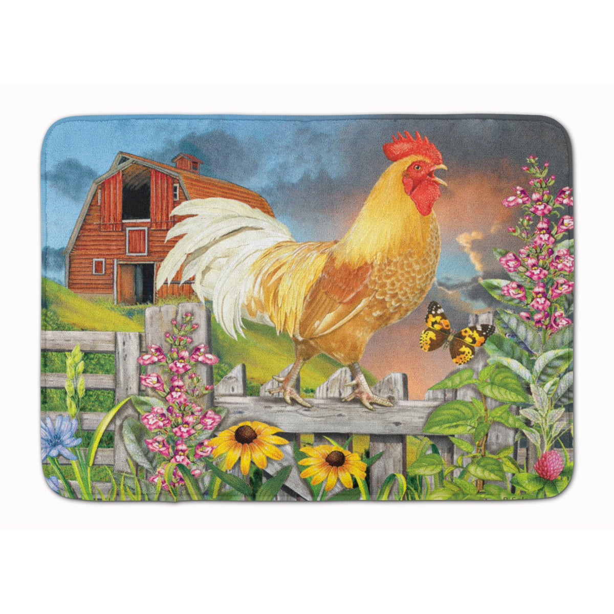 Yellow Rooster Greeting The Day Machine Washable Memory Foam Mat