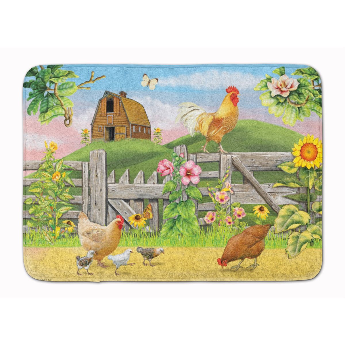 Rooster On Fence Machine Washable Memory Foam Mat