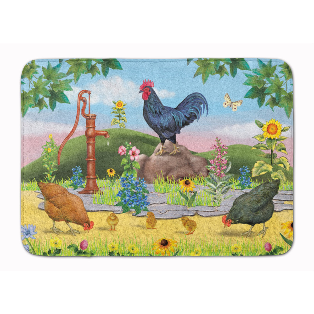 Rooster And Water Pump Machine Washable Memory Foam Mat