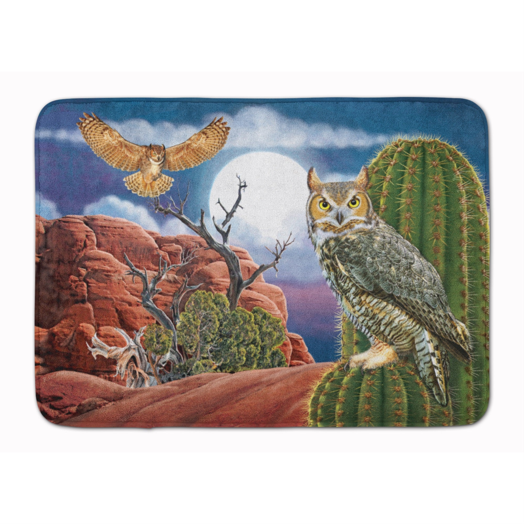 Great Horned Owl In The Desert Machine Washable Memory Foam Mat