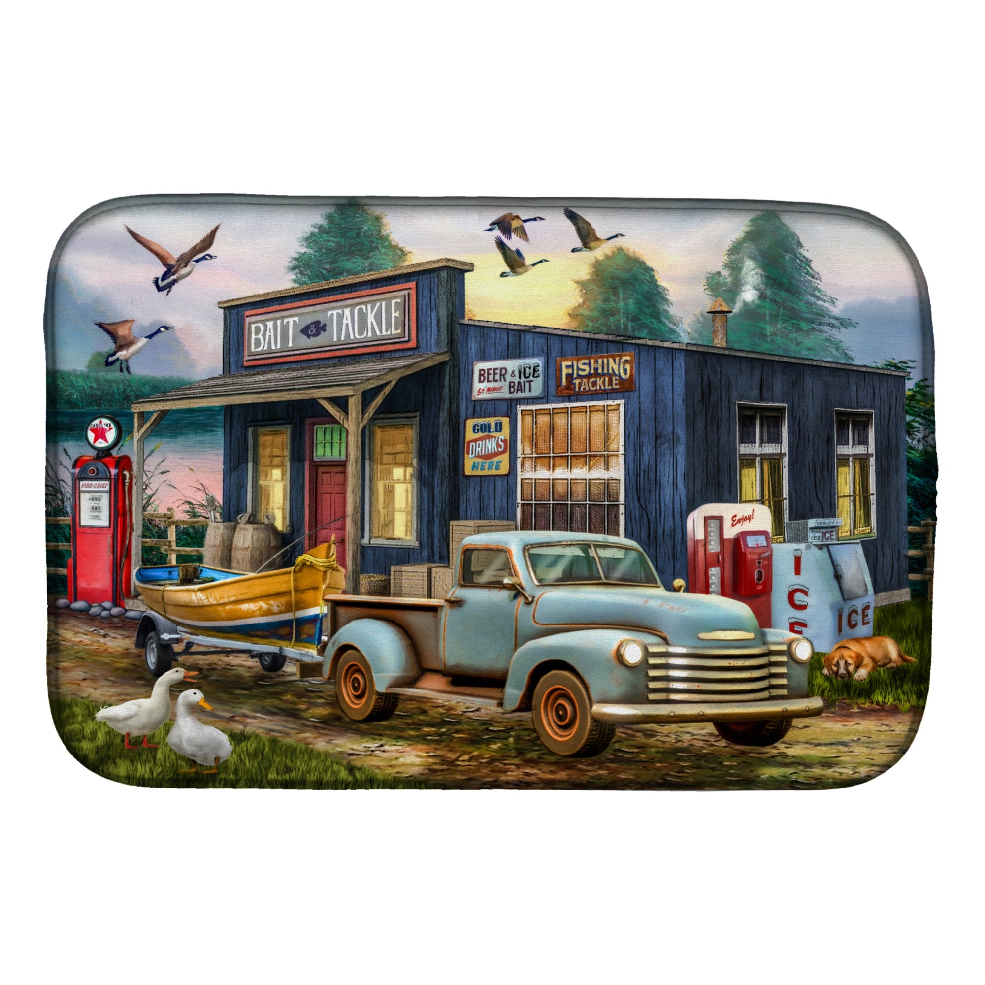 Early Bird Catches The Fish Bait Shop Dish Drying Mat