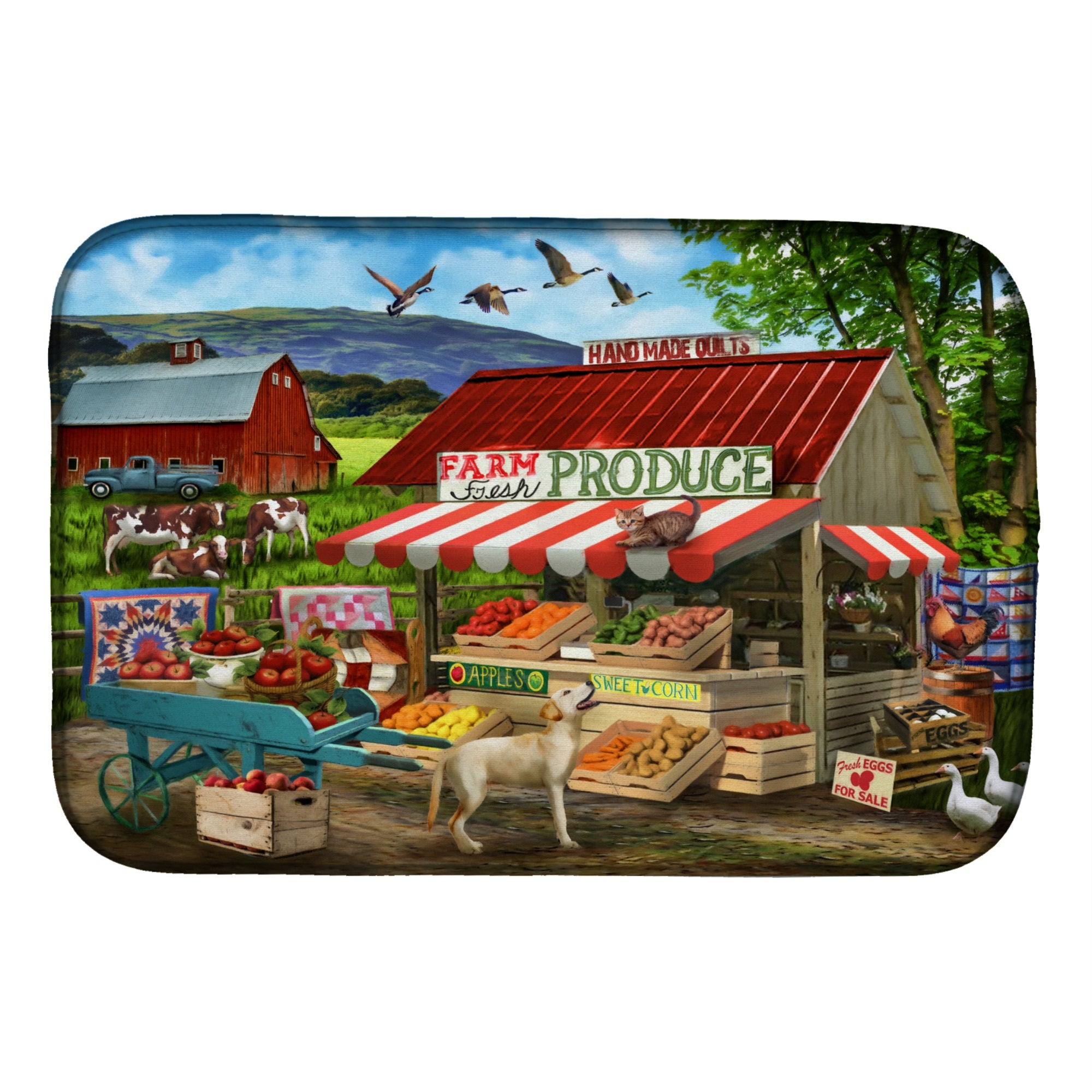 Produce Stand Yellow Lab And Cows Dish Drying Mat