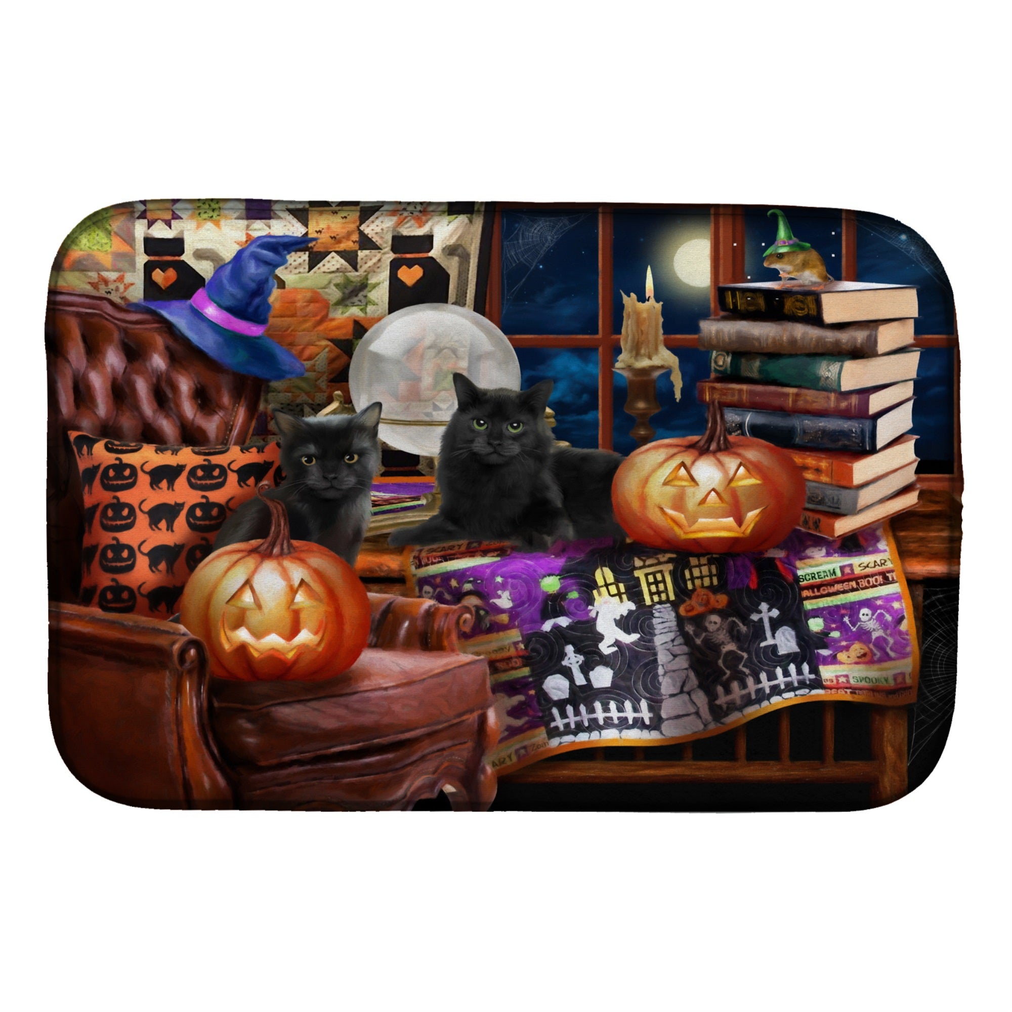 Halloween Black Cats Our Favorite Time Dish Drying Mat