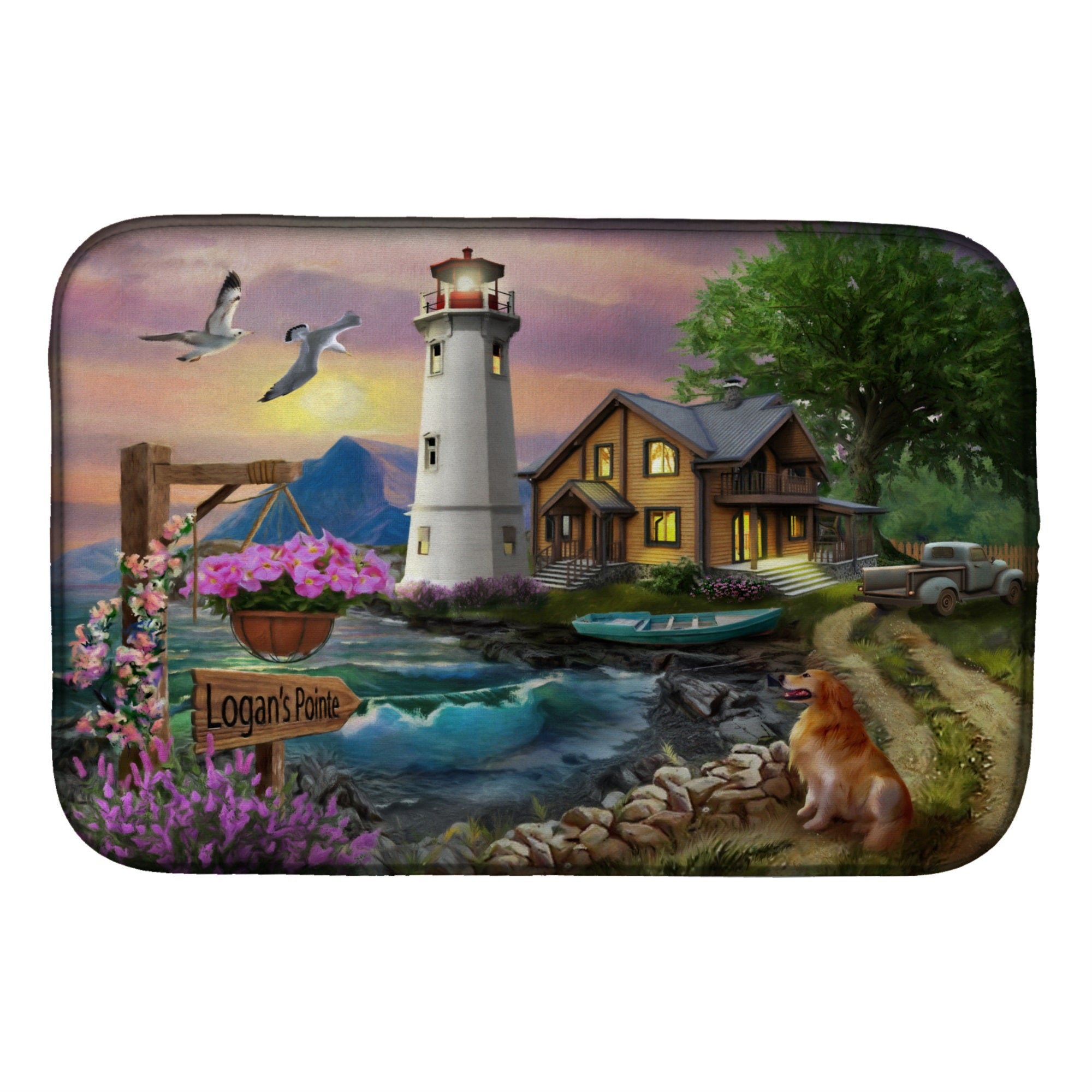 Logan'S Pointe Lighthouse Golden Retriever Dish Drying Mat