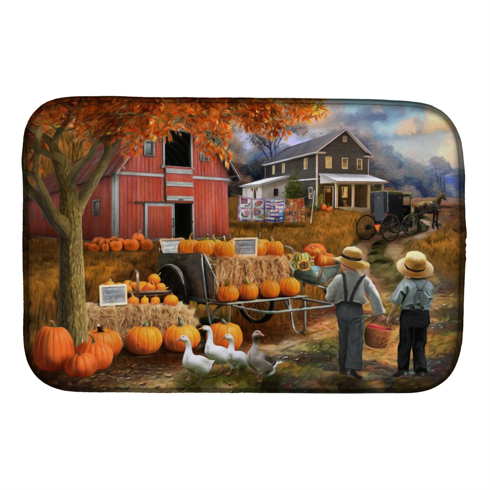 Fall Amish Pumpkin Stand Dish Drying Mat
