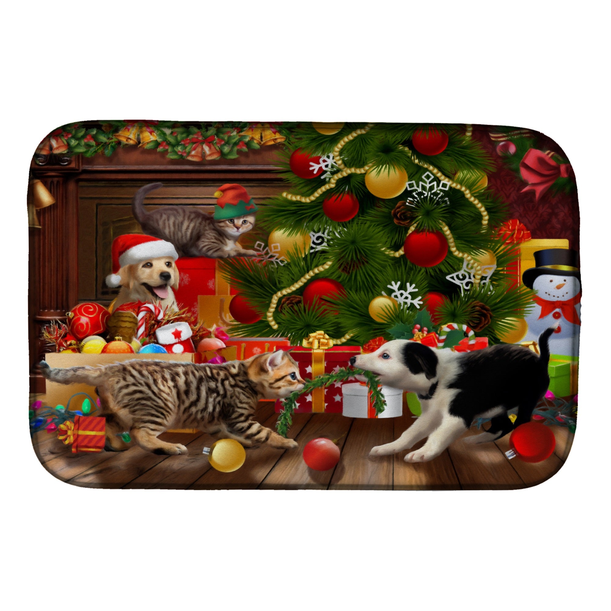 Holiday A Little Christmas Fun Yellow Lab Dish Drying Mat