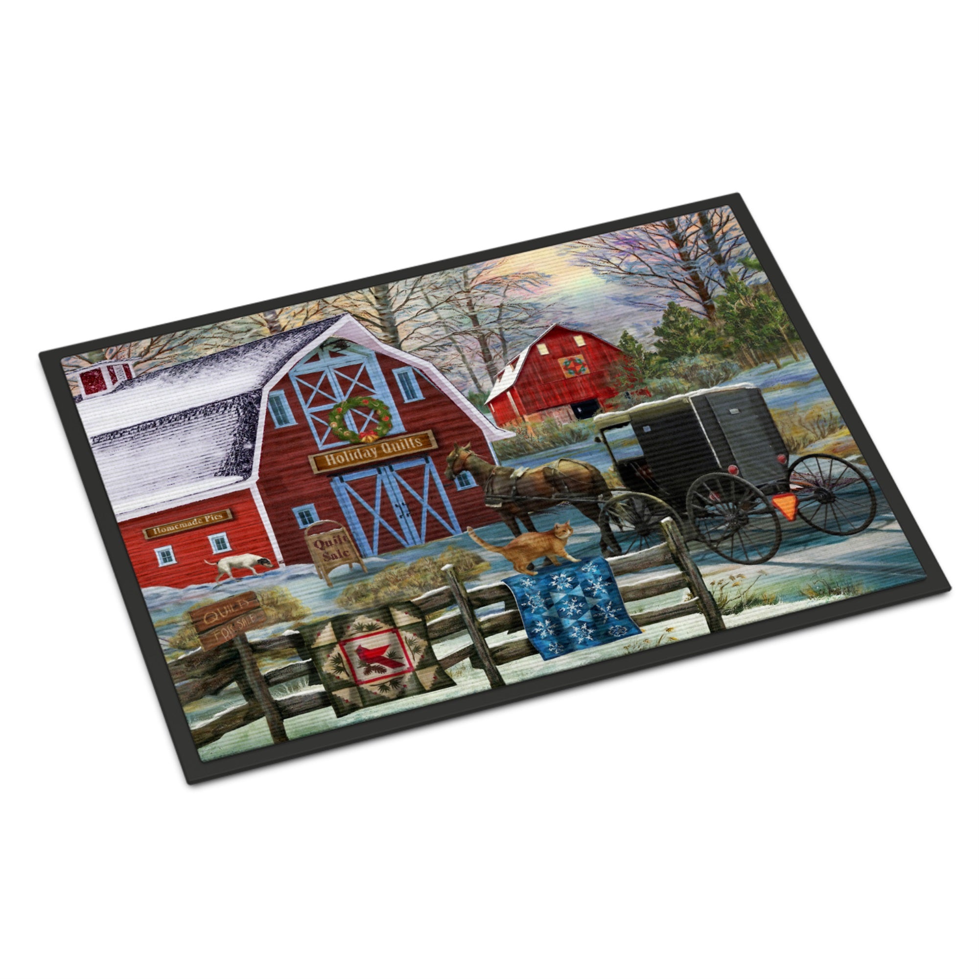 Christmas Holiday Quilt Shop Barn Indoor Or Outdoor Mat 18X27