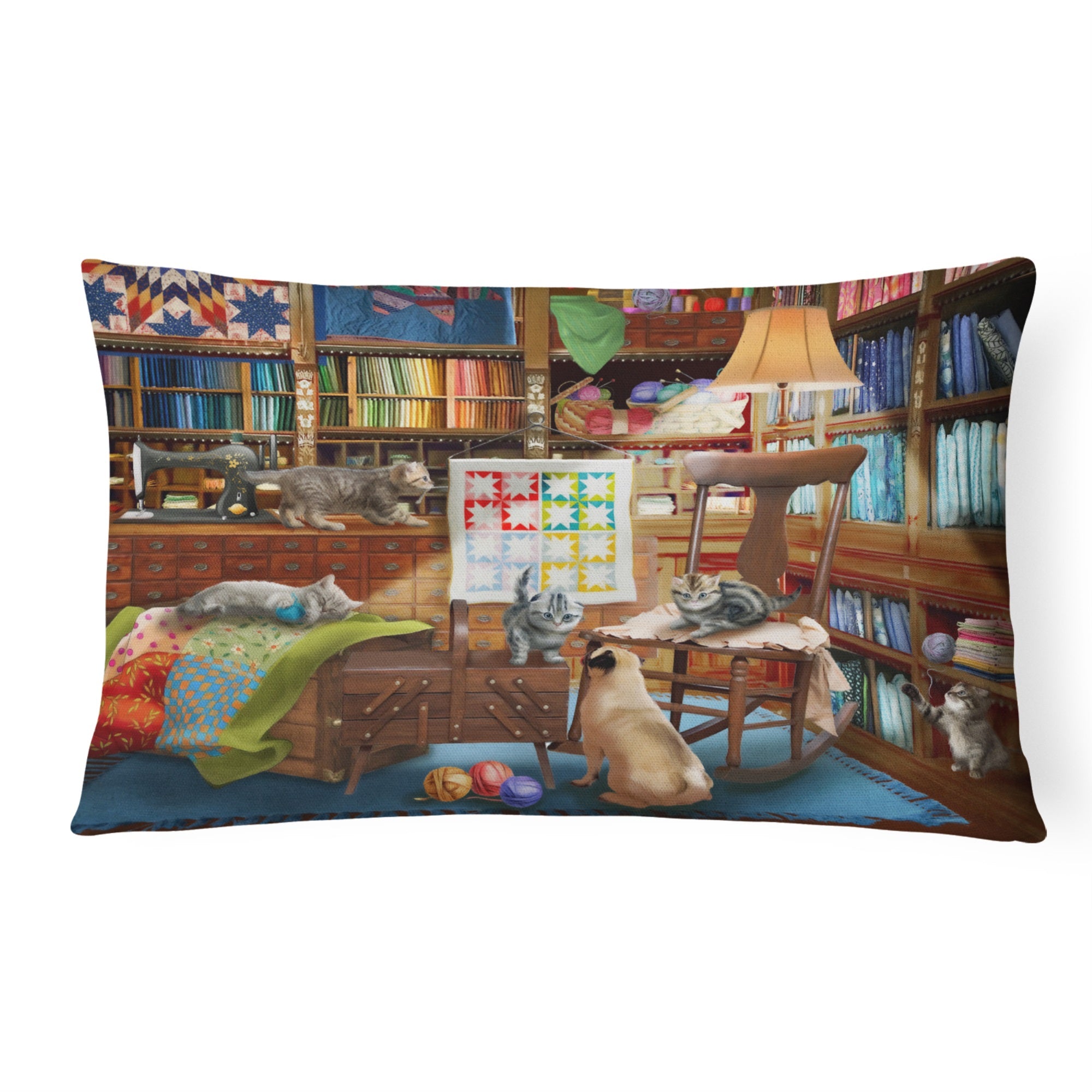 Trouble In The Quilt Room Canvas Fabric Decorative Pillow