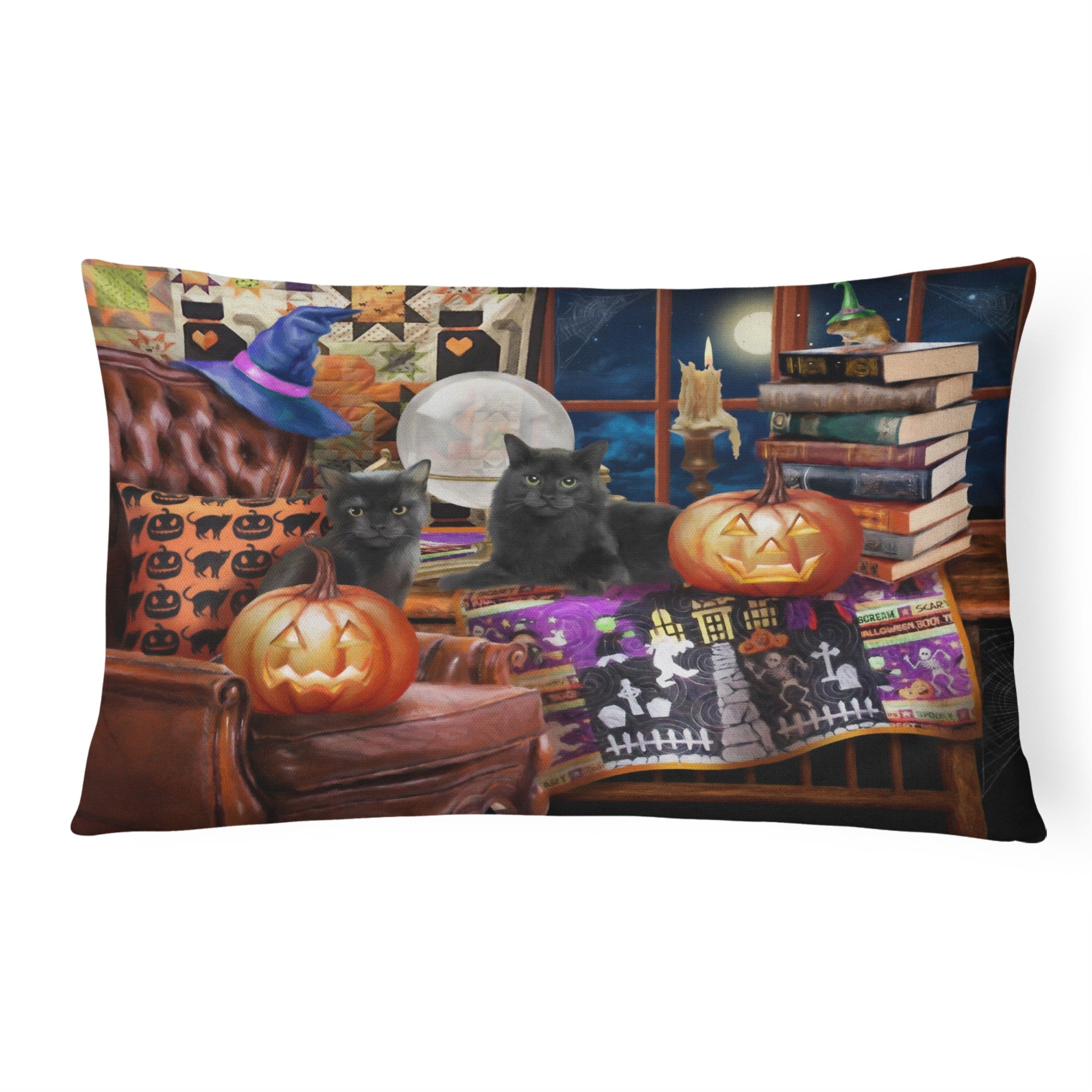 Halloween Black Cats Our Favorite Time Canvas Fabric Decorative Pillow