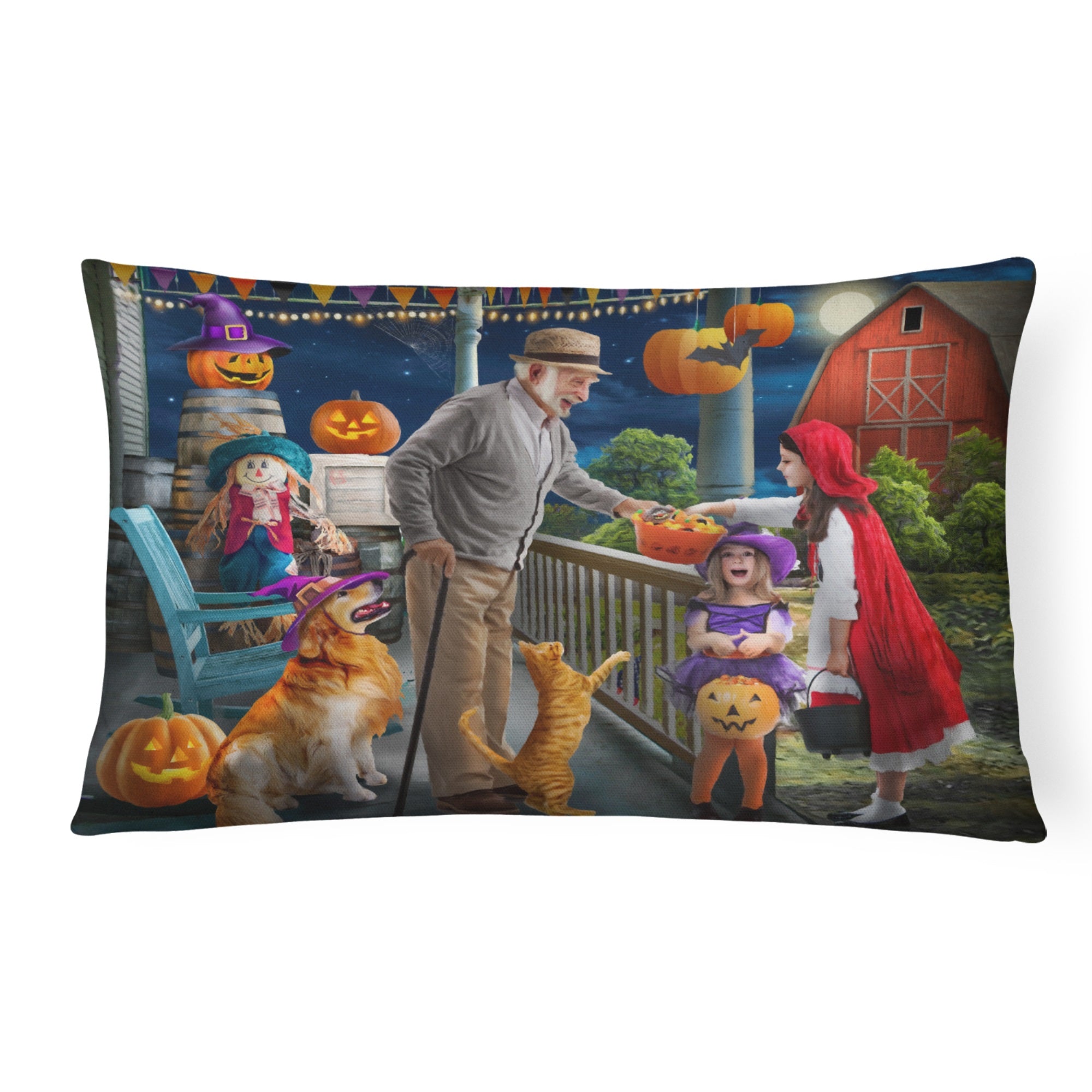 Halloween At Grandpa'S Golden Retriever Canvas Fabric Decorative Pillow