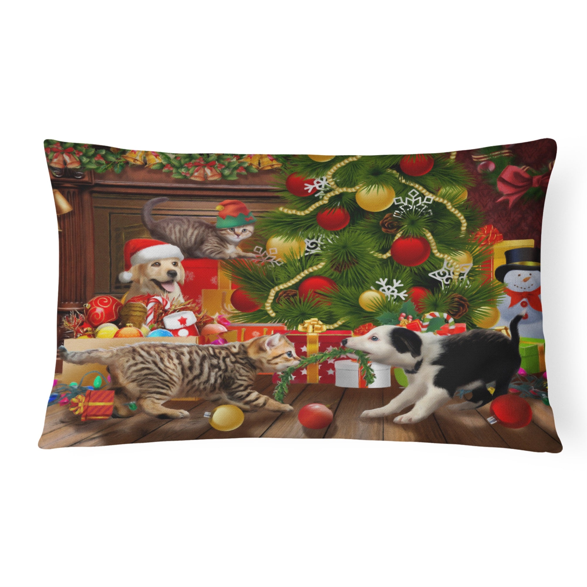 Holiday A Little Christmas Fun Yellow Lab Canvas Fabric Decorative Pillow
