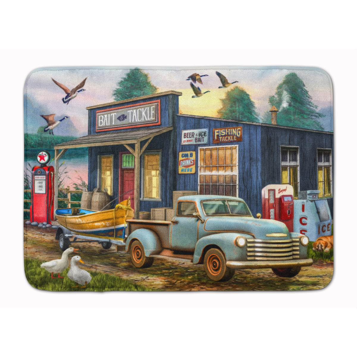 Early Bird Catches The Fish Bait Shop Machine Washable Memory Foam Mat