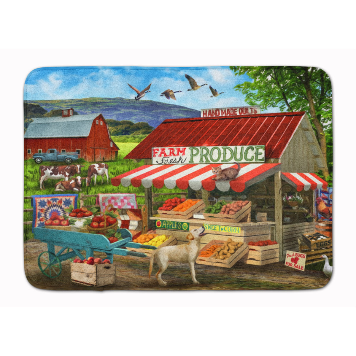 Produce Stand Yellow Lab And Cows Machine Washable Memory Foam Mat