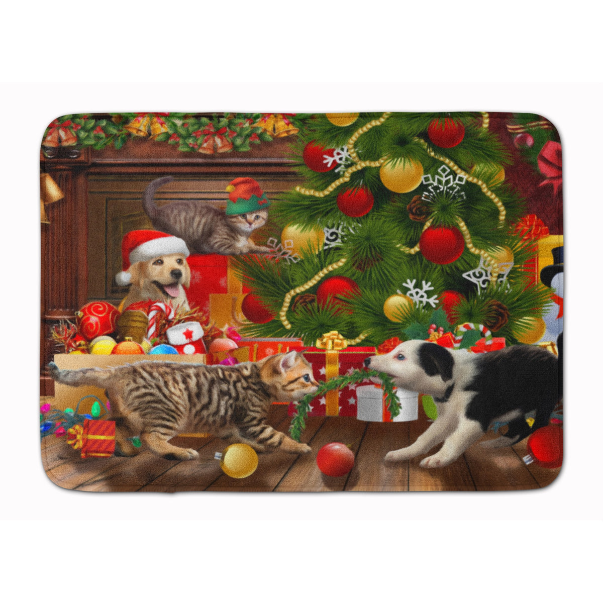 Holiday A Little Christmas Fun Yellow Lab Machine Washable Memory Foam Mat