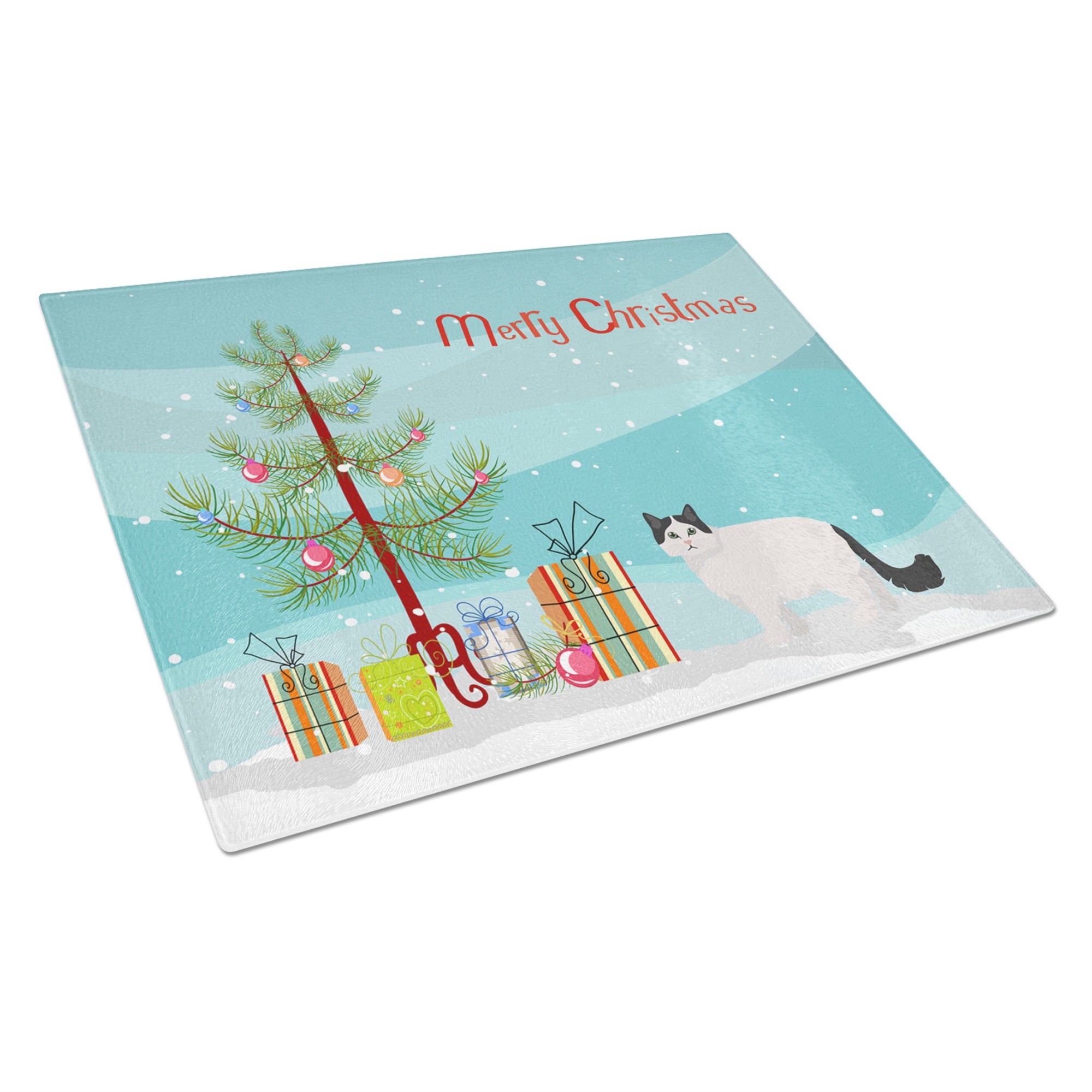 Ragamuffin #1 Cat Merry Christmas Glass Cutting Board Large