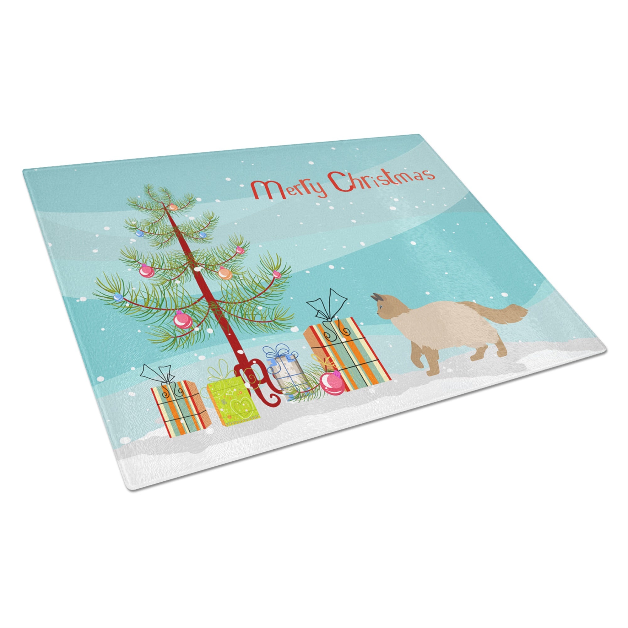 Ragdoll #2 Cat Merry Christmas Glass Cutting Board Large