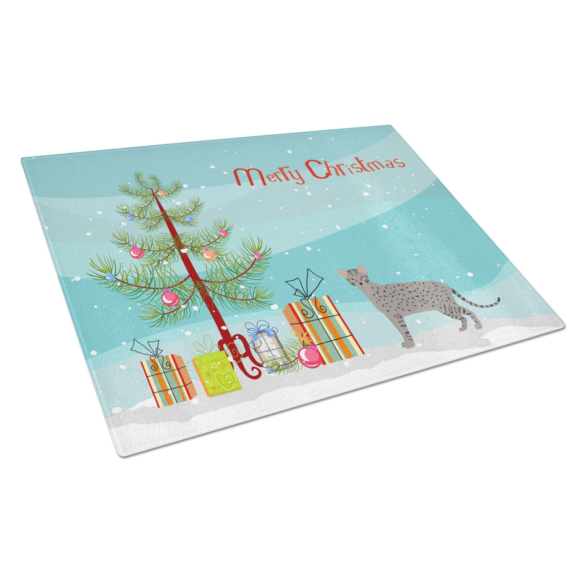 Safari #1 Cat Merry Christmas Glass Cutting Board Large