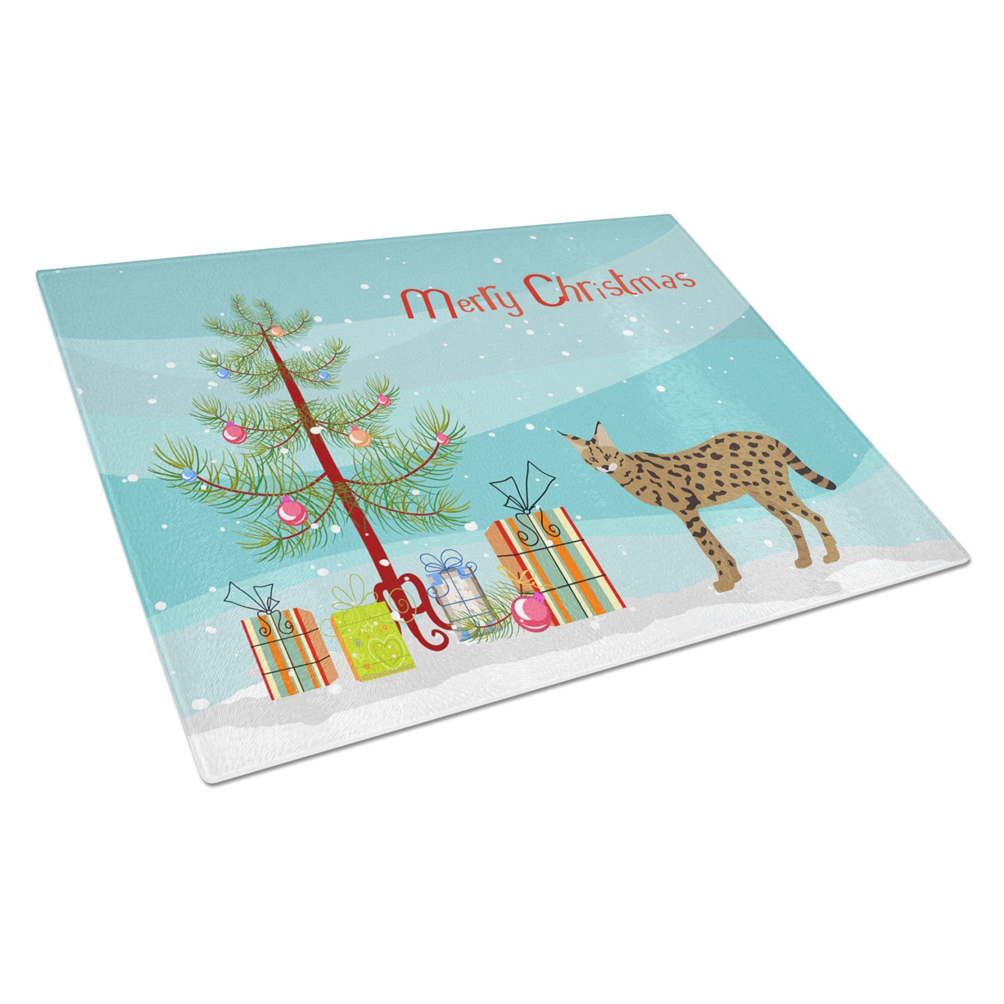 Savannah #3 Cat Merry Christmas Glass Cutting Board Large
