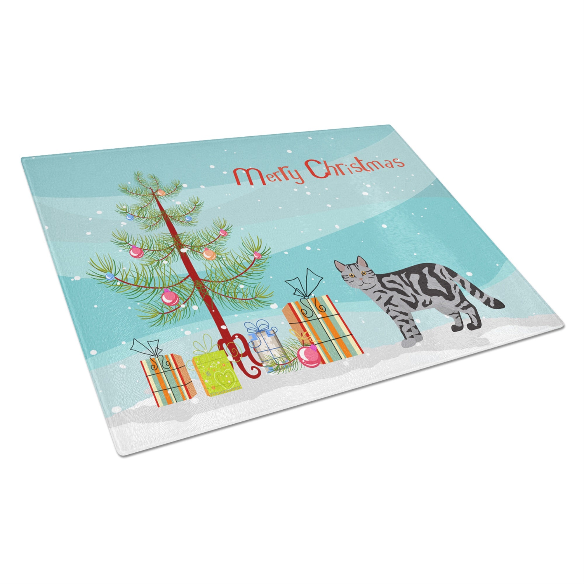 Scottish Straight Cat Merry Christmas Glass Cutting Board Large