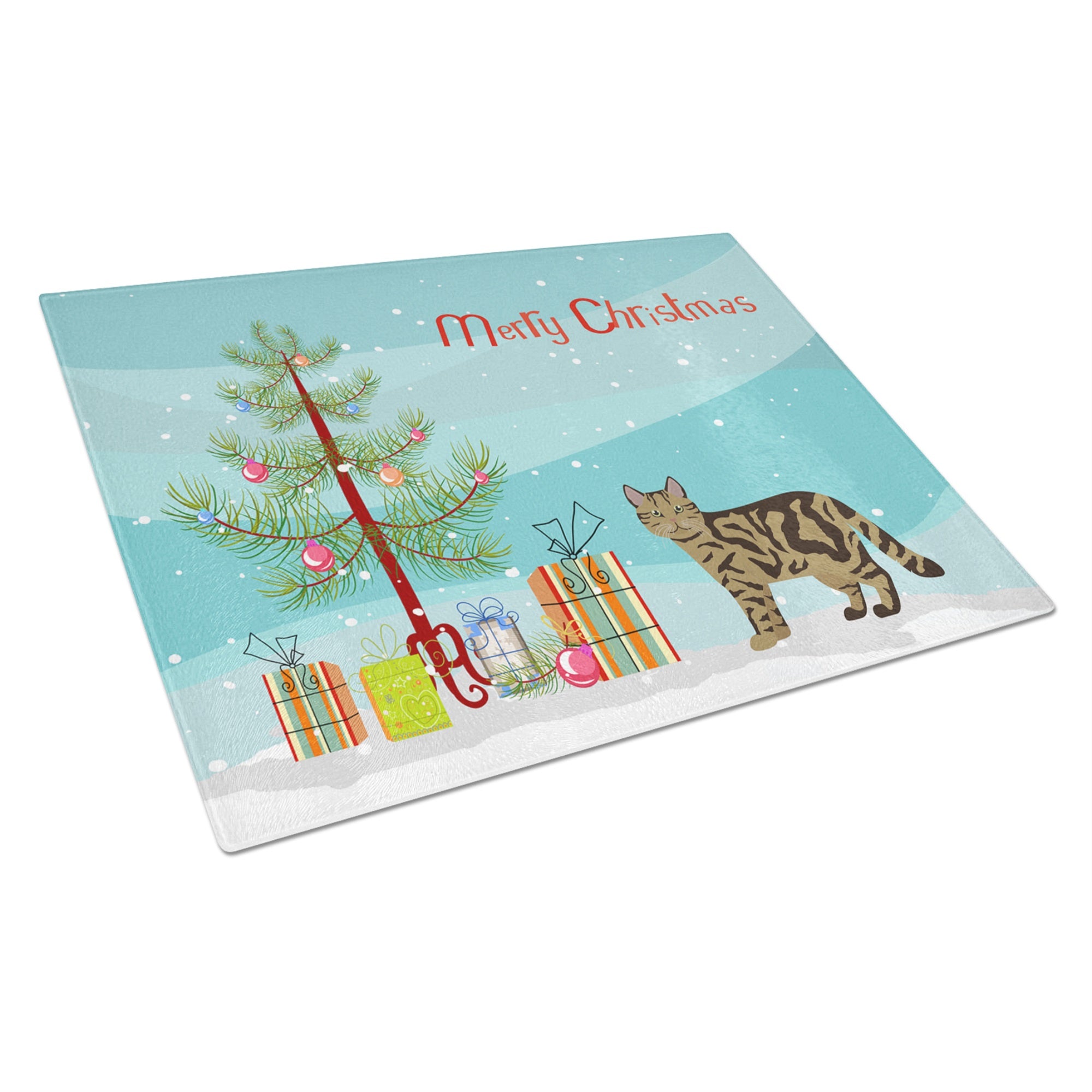 Scottish Straight #2 Cat Merry Christmas Glass Cutting Board Large