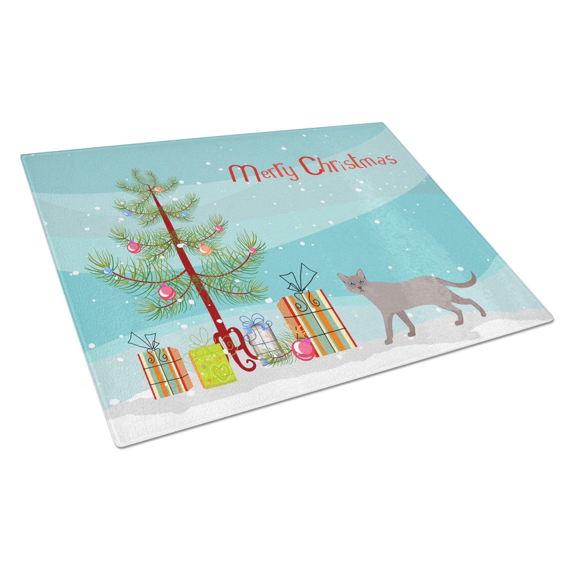 Siamese Traditional #1 Cat Merry Christmas Glass Cutting Board Large