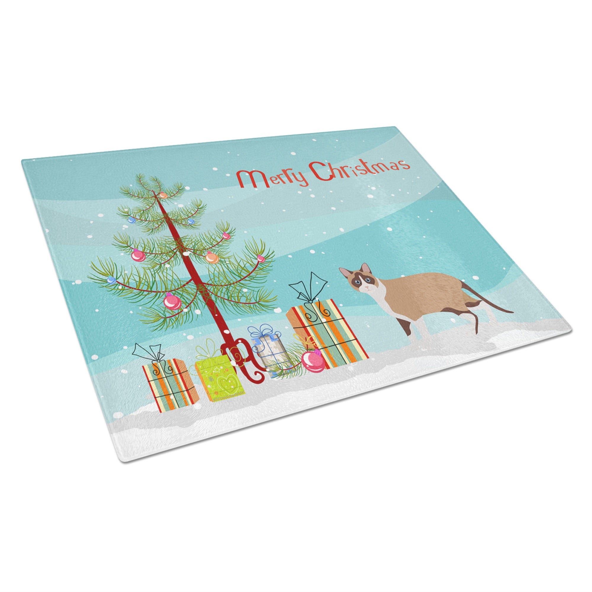 Snowshoe Cat Merry Christmas Glass Cutting Board Large