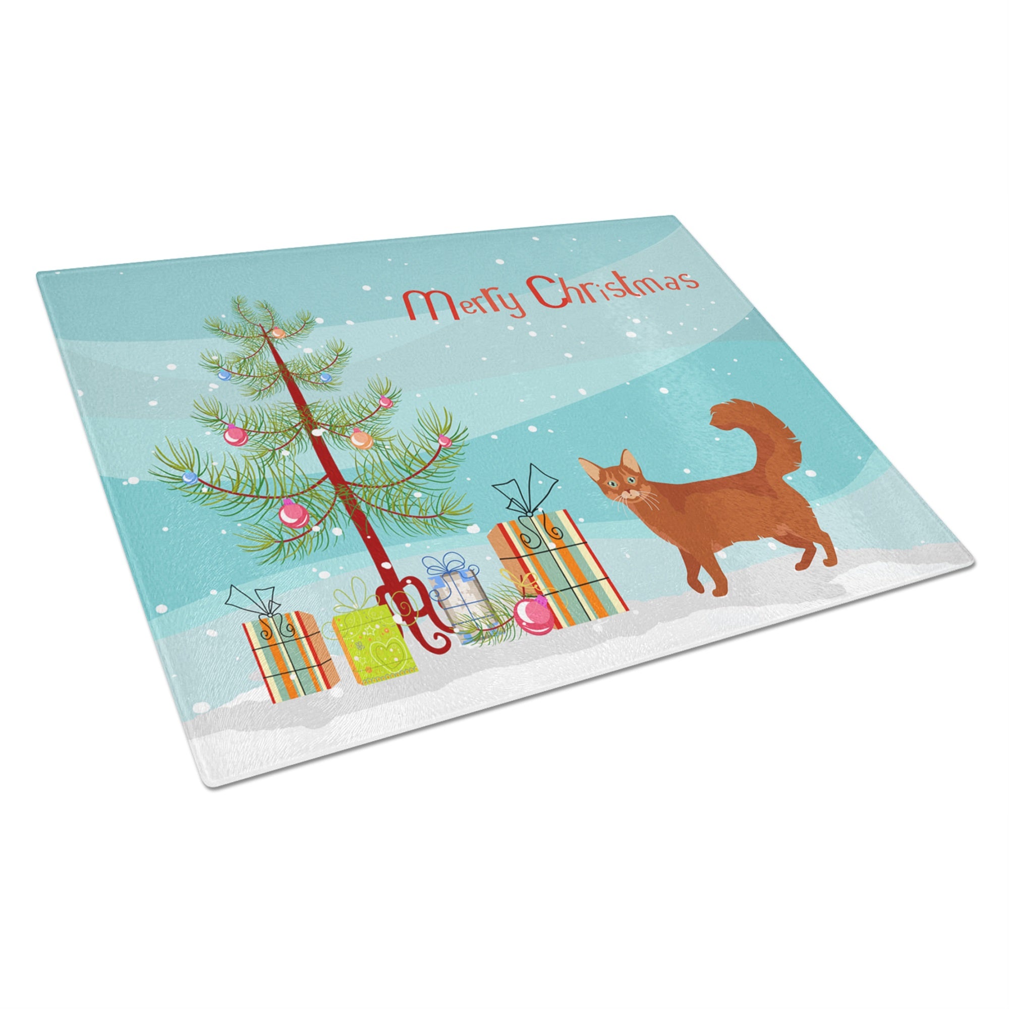 Somali Cat Merry Christmas Glass Cutting Board Large