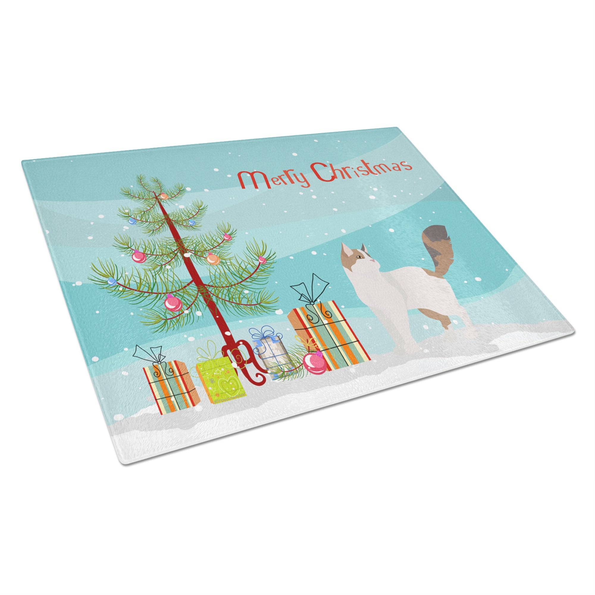 Turkish Van Cat Merry Christmas Glass Cutting Board Large