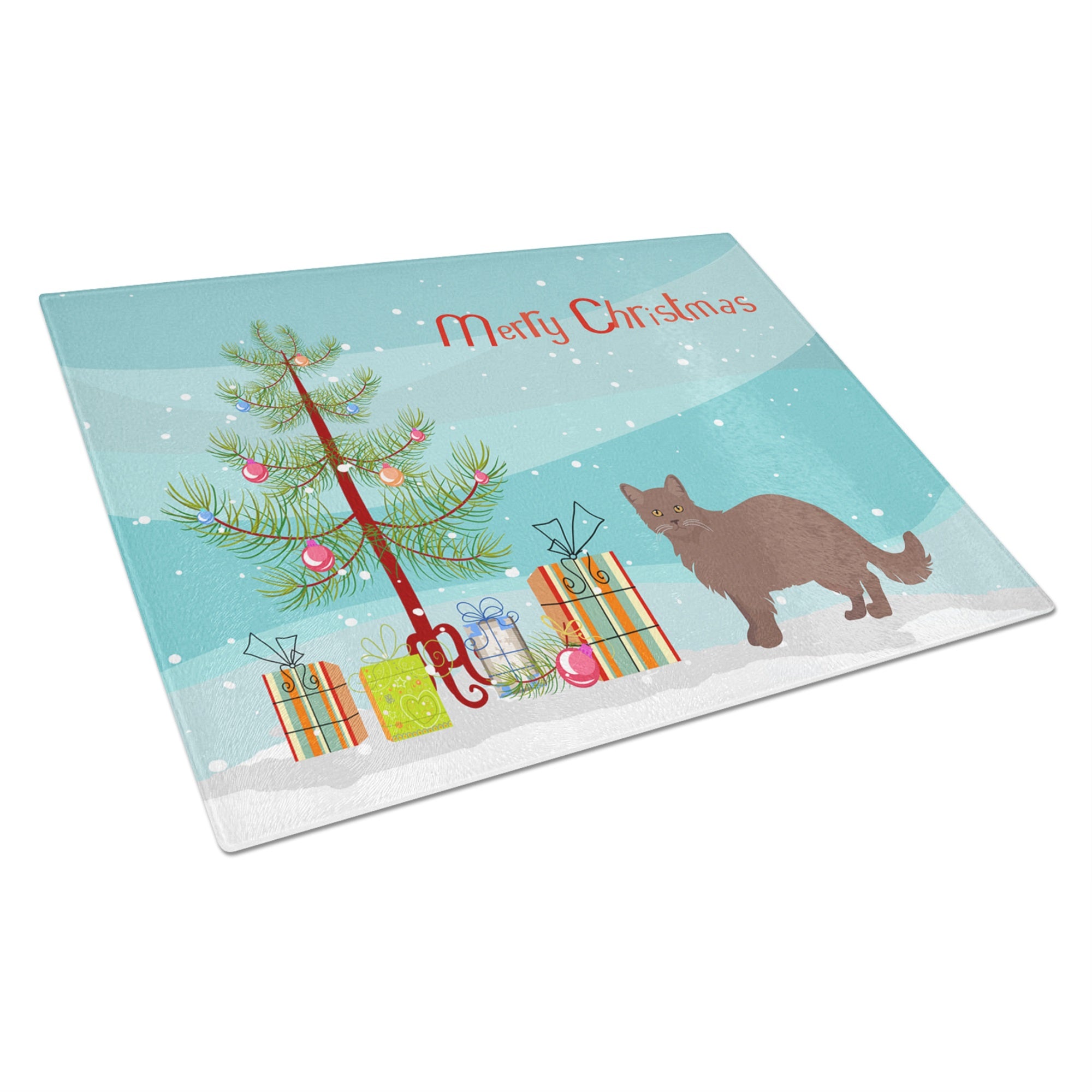 York Chocolate #1 Cat Merry Christmas Glass Cutting Board Large
