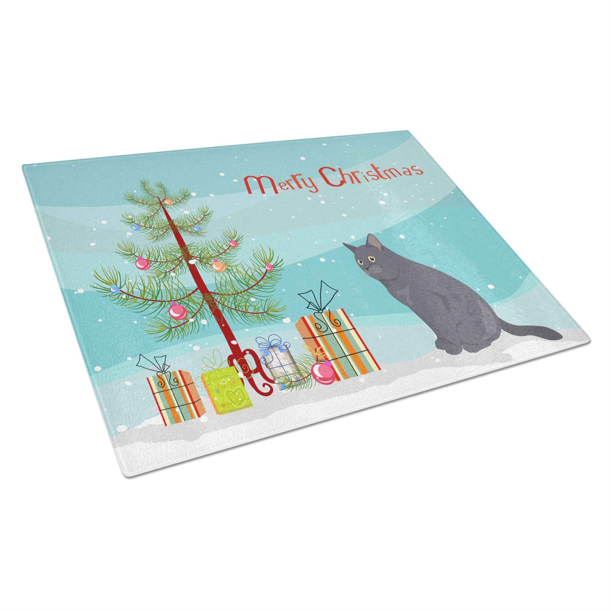 British Shorthair #1 Cat Merry Christmas Glass Cutting Board Large