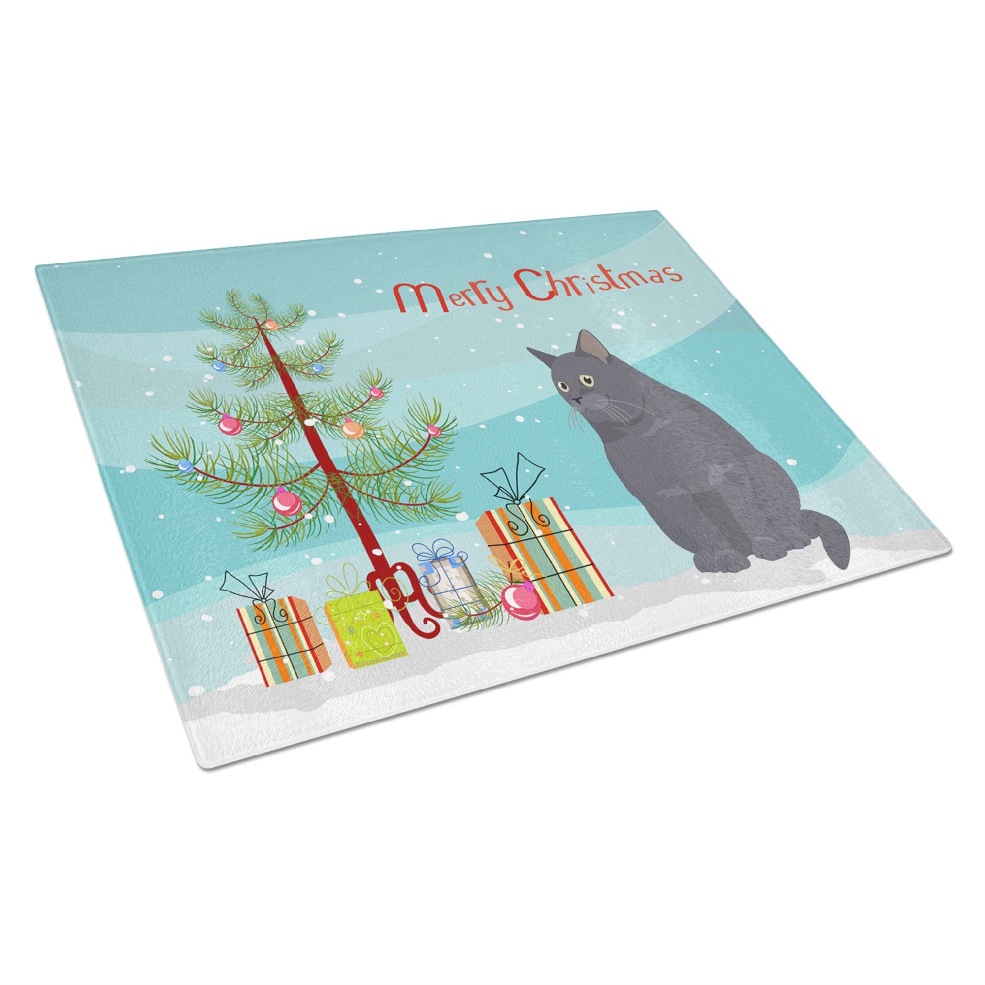 British Shorthair #2 Cat Merry Christmas Glass Cutting Board Large
