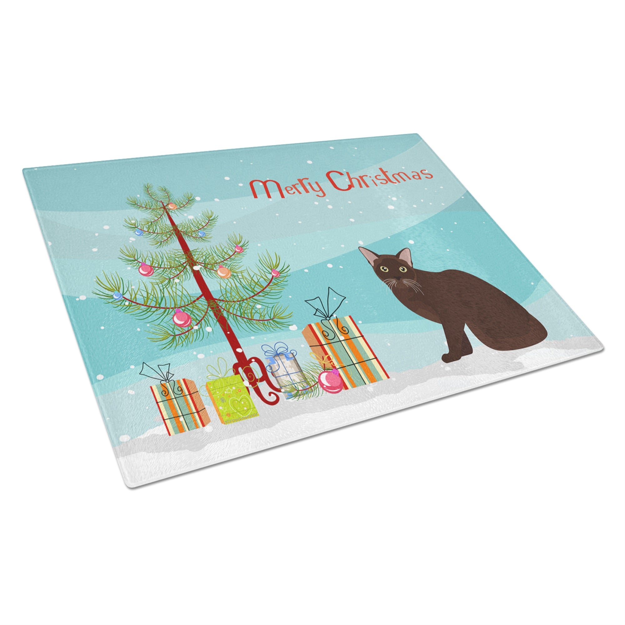 Burmese #1 Cat Merry Christmas Glass Cutting Board Large