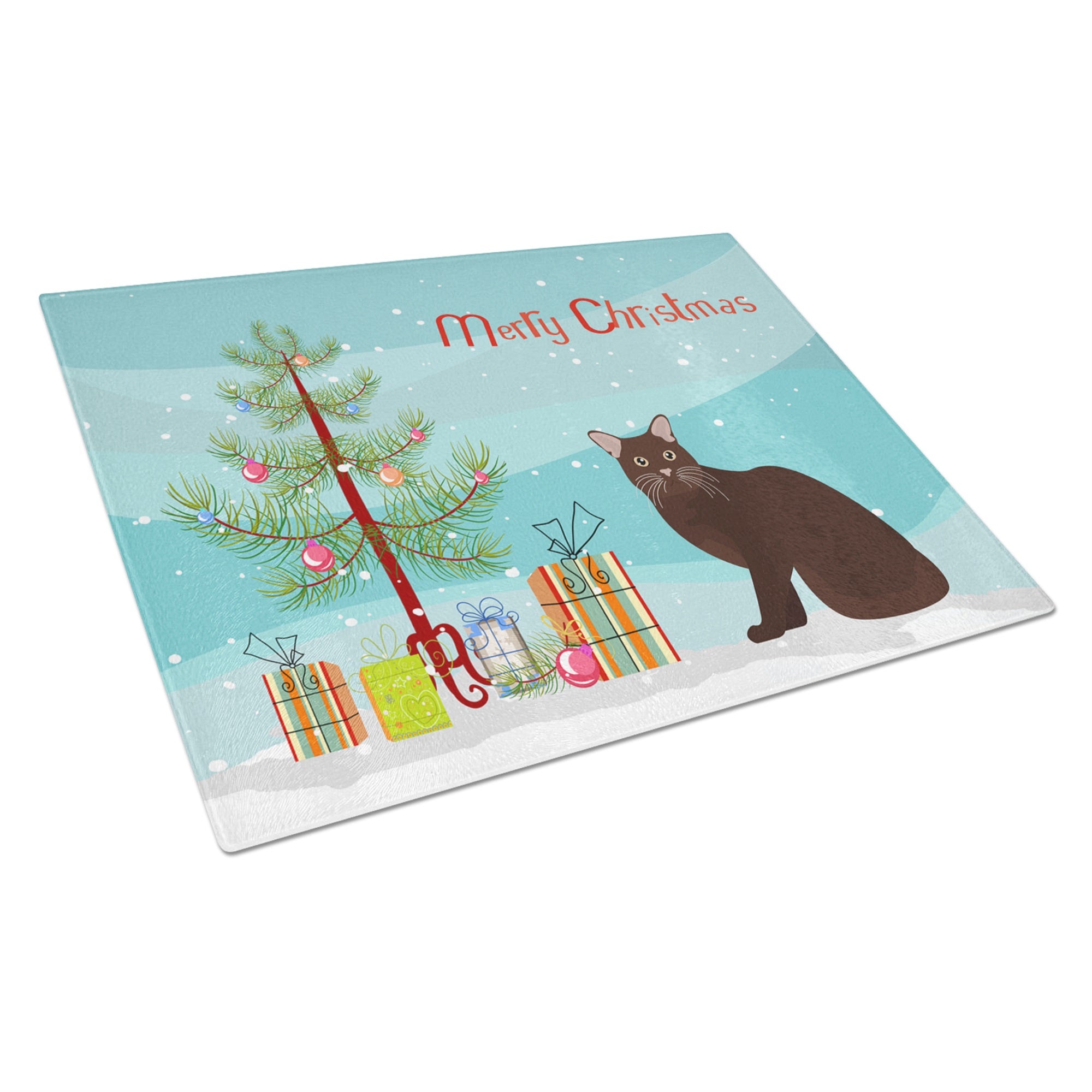 Burmese #2 Cat Merry Christmas Glass Cutting Board Large