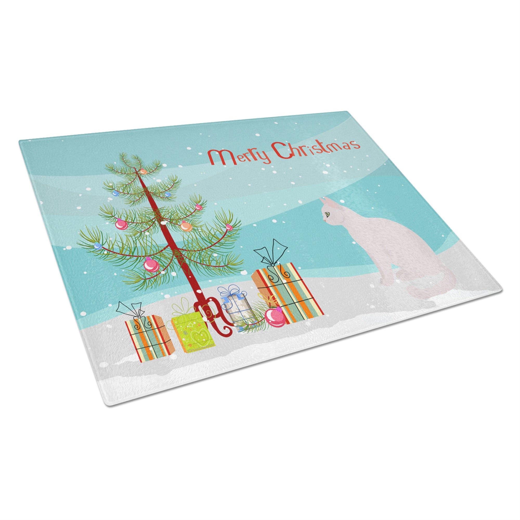 Burmilla #2 Cat Merry Christmas Glass Cutting Board Large