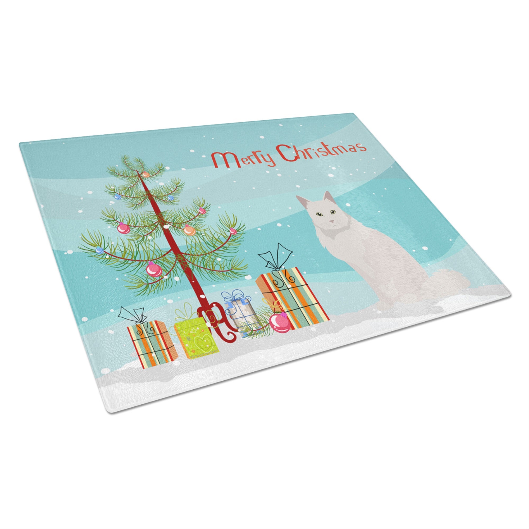 Chantilly Tiffany Cat Merry Christmas Glass Cutting Board Large