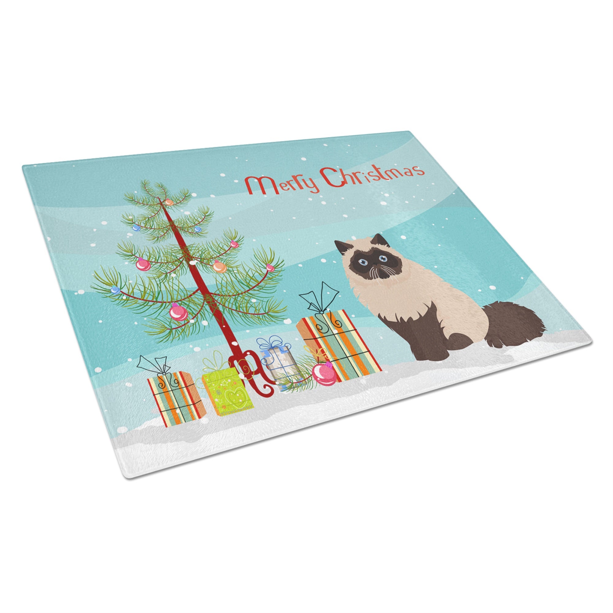 Colorpoint Persian Hymalayan Cat Merry Christmas Glass Cutting Board Large