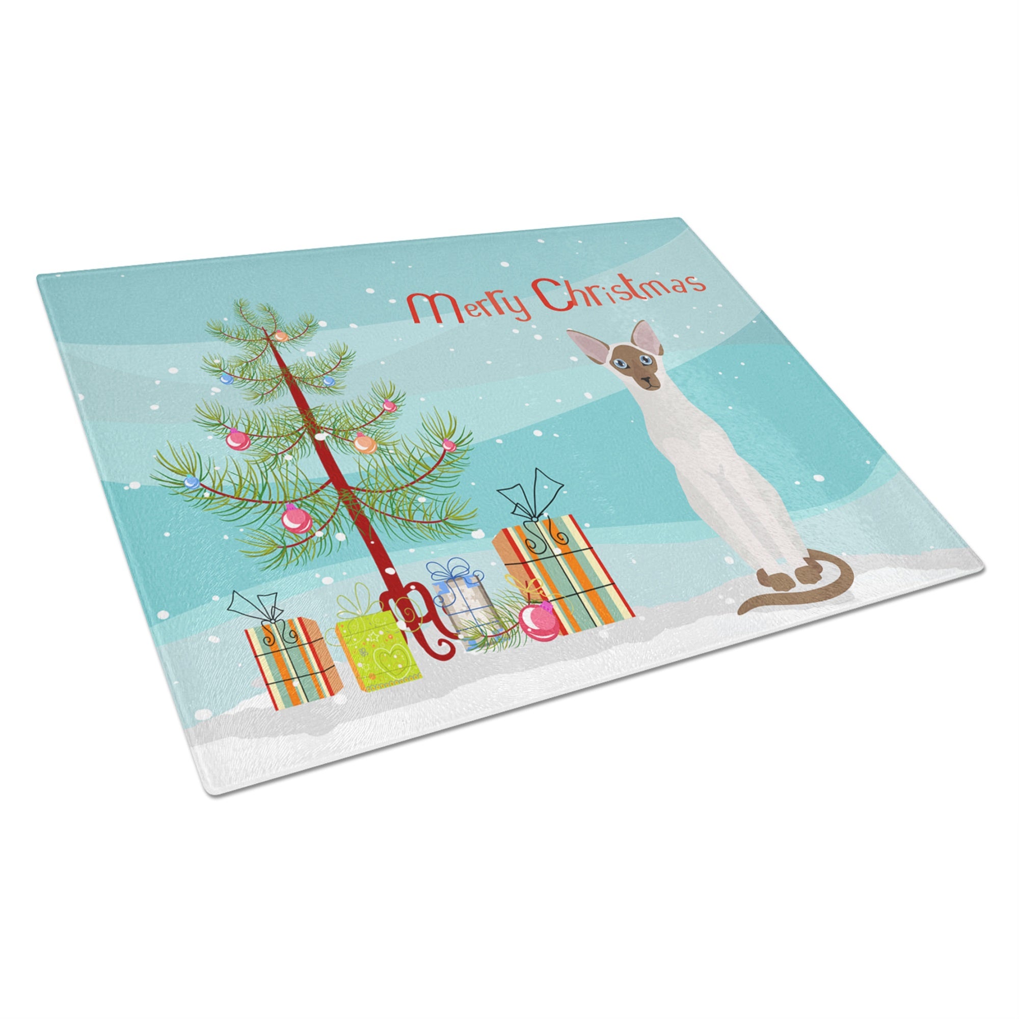 Colorpoint Shorthair Cat Merry Christmas Glass Cutting Board Large