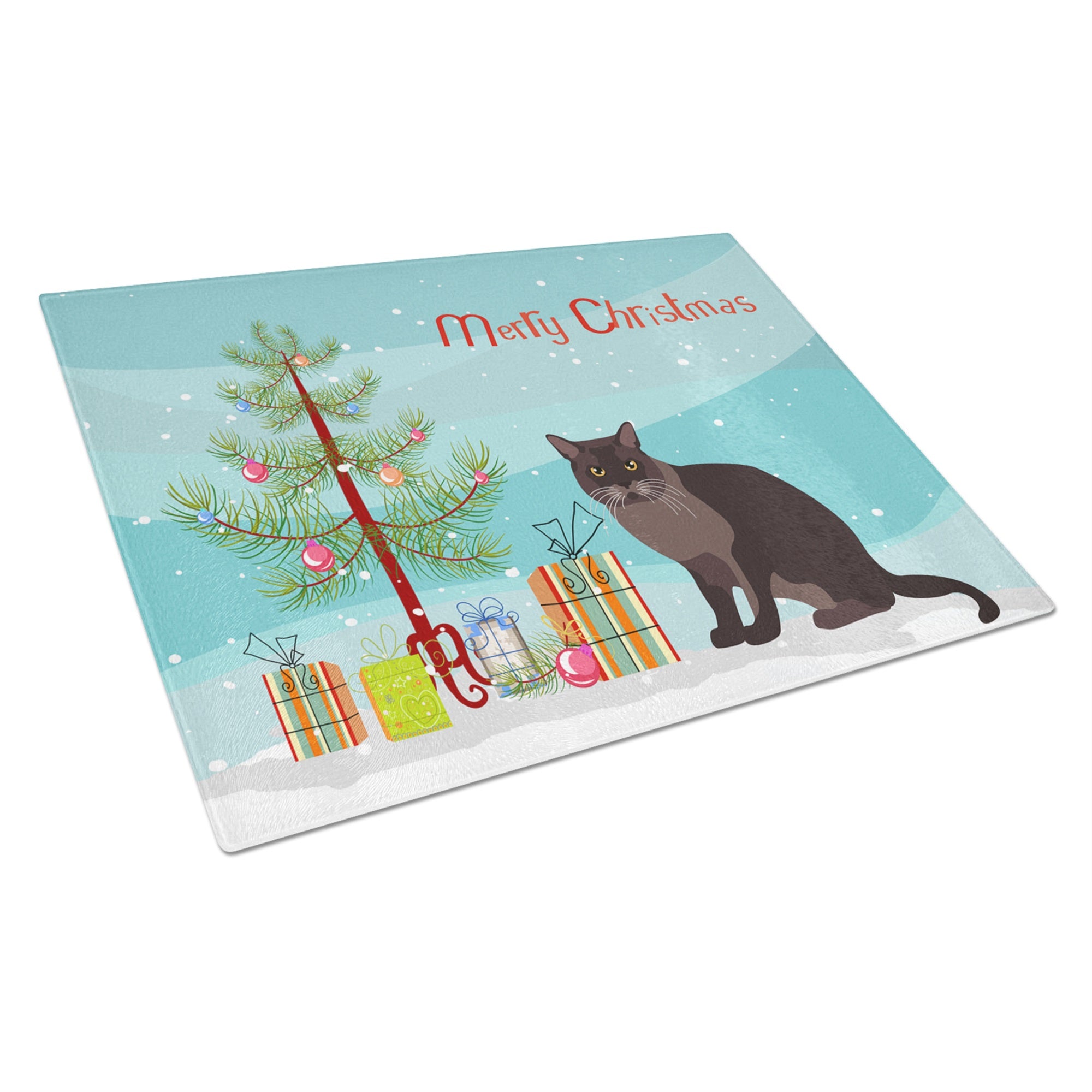 European Burmese Cat Merry Christmas Glass Cutting Board Large