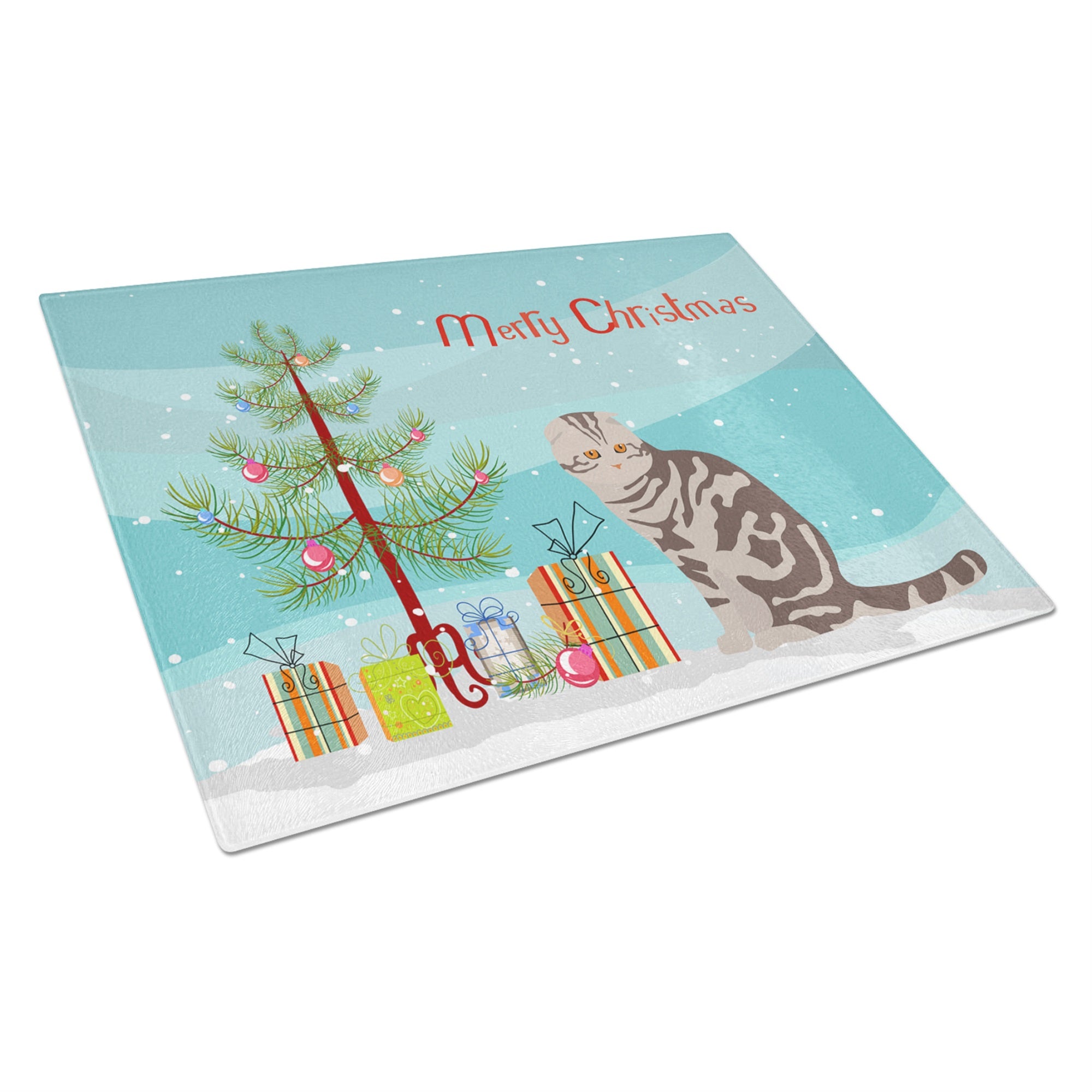Foldex Exotic Fold Cat Merry Christmas Glass Cutting Board Large