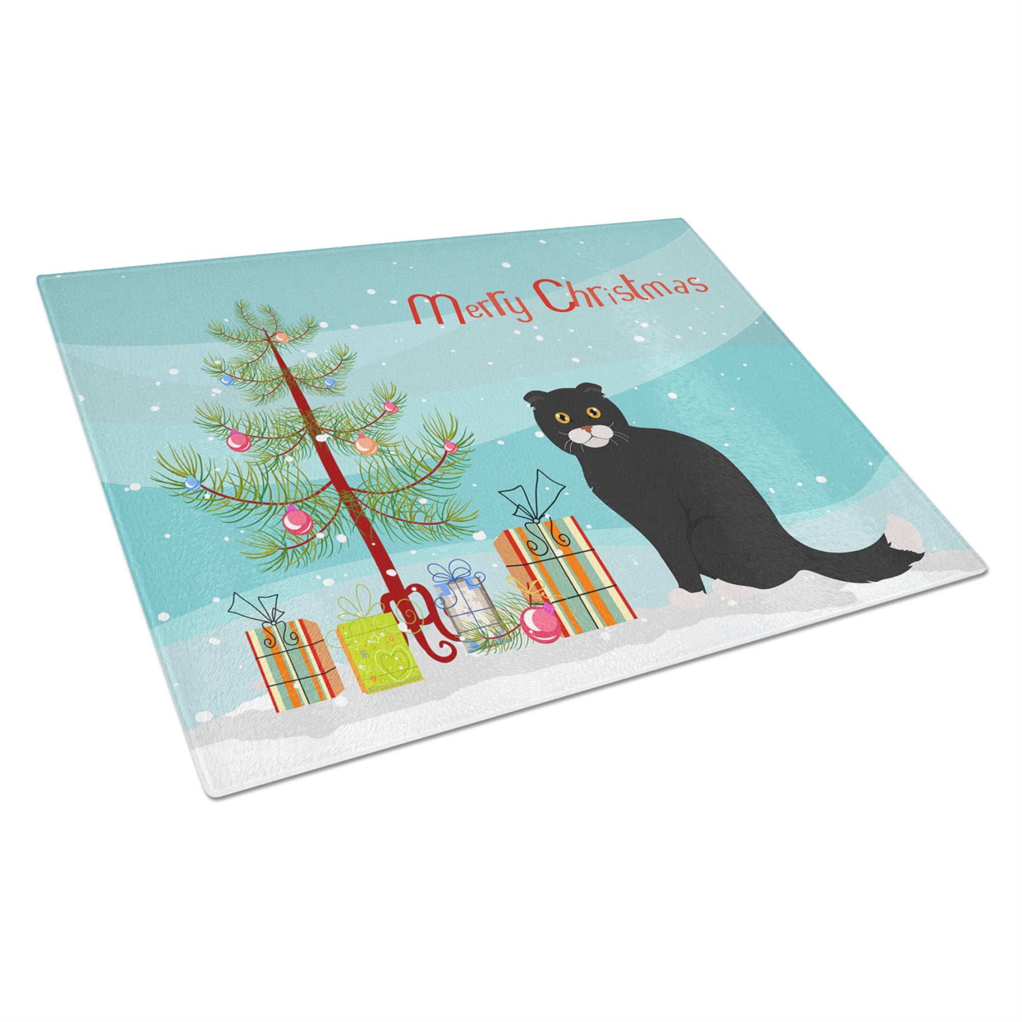 Foldex Exotic Fold #2 Cat Merry Christmas Glass Cutting Board Large