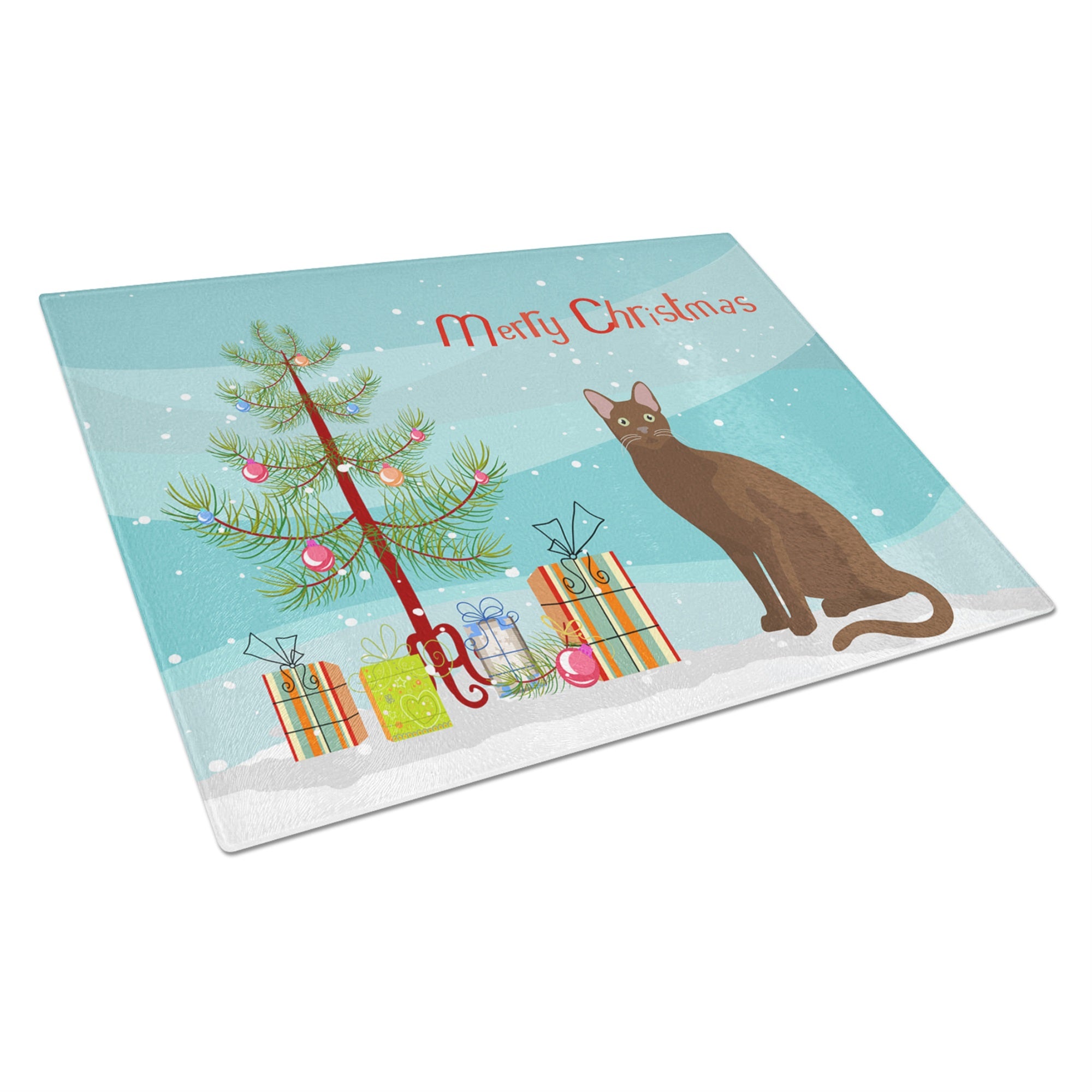 Havana Brown Cat Merry Christmas Glass Cutting Board Large