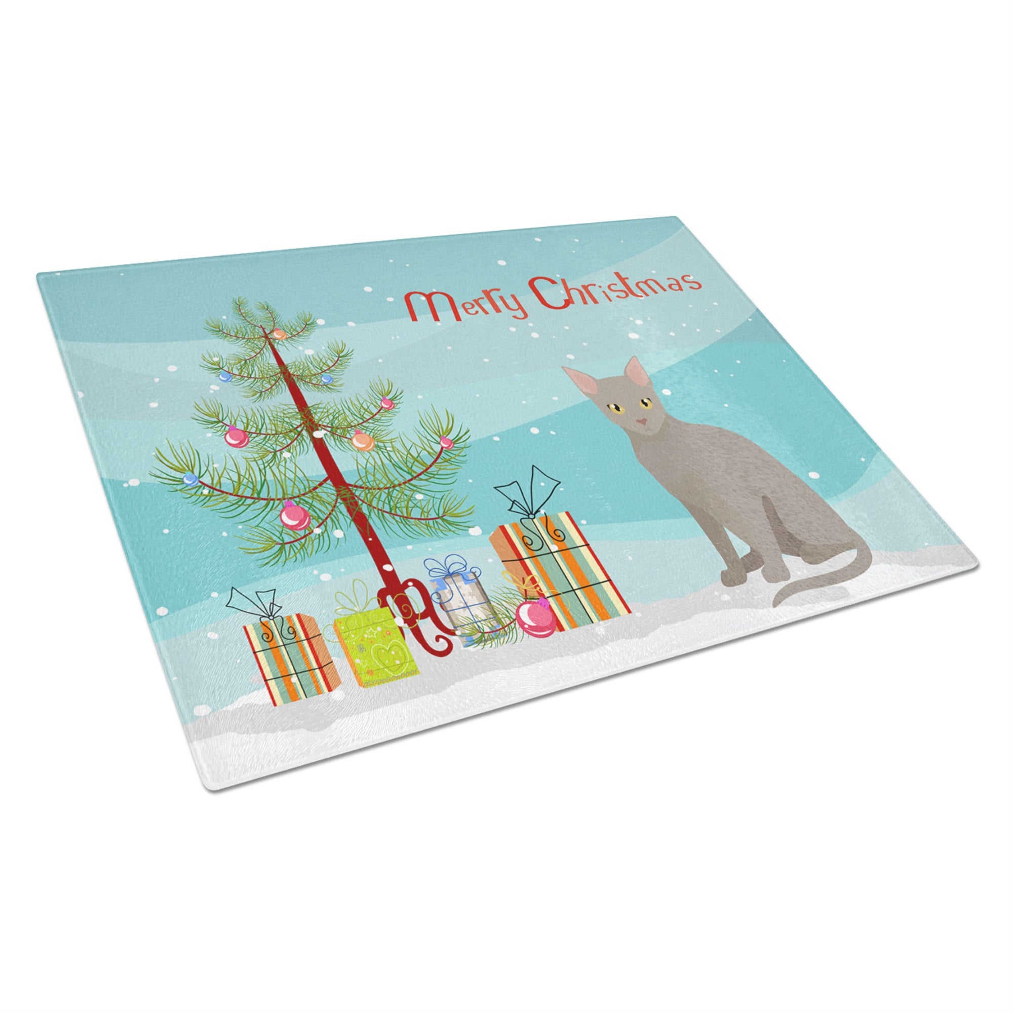Malayan Cat Merry Christmas Glass Cutting Board Large